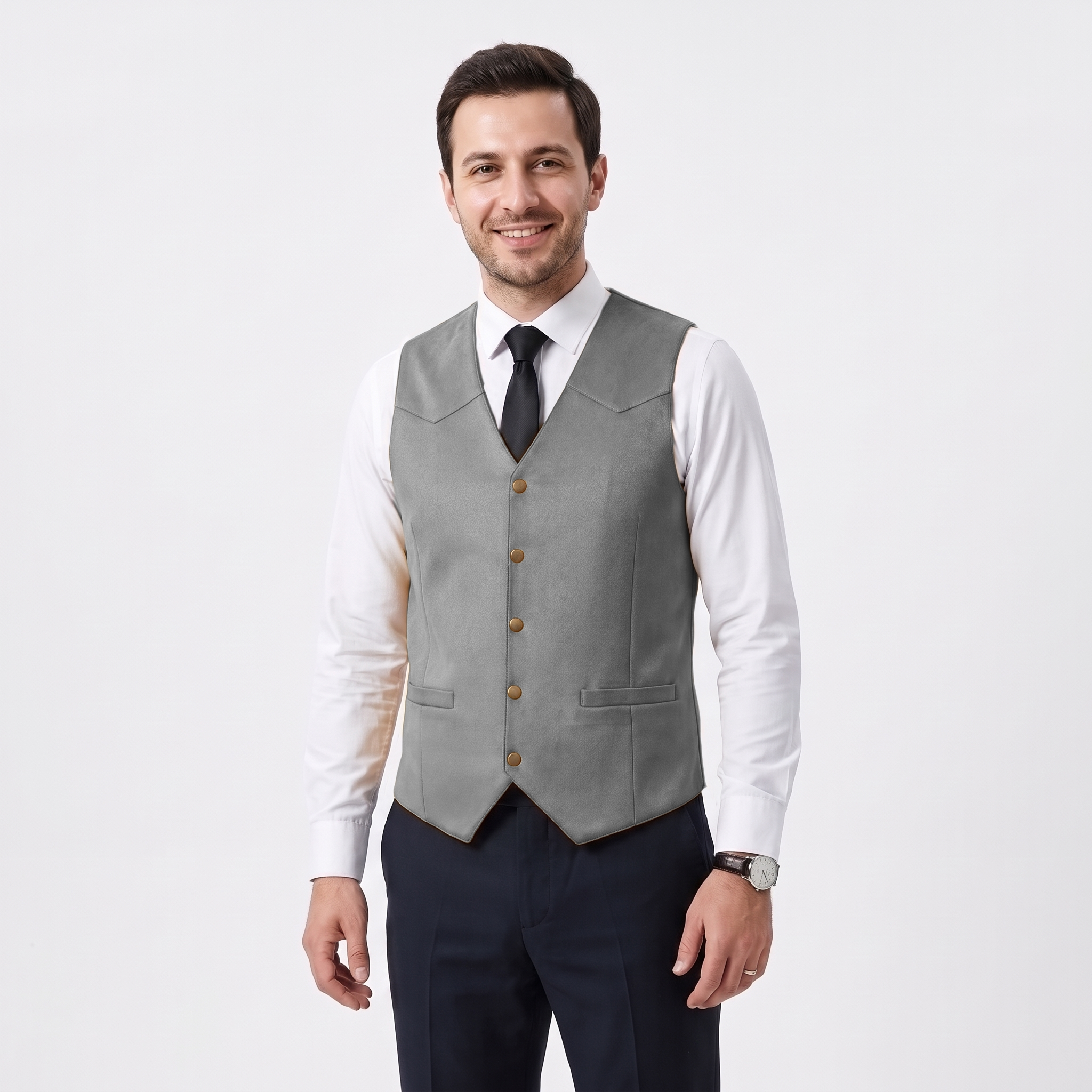 Ceehuteey Men's Suede Cowboy Suit Vest V Neck Waistcoat