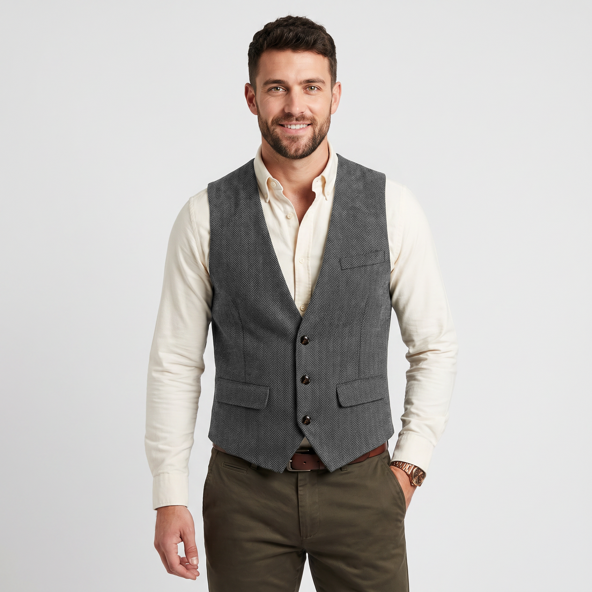 Ceehuteey Classic Men's V Neck Herringbone Waistcoat