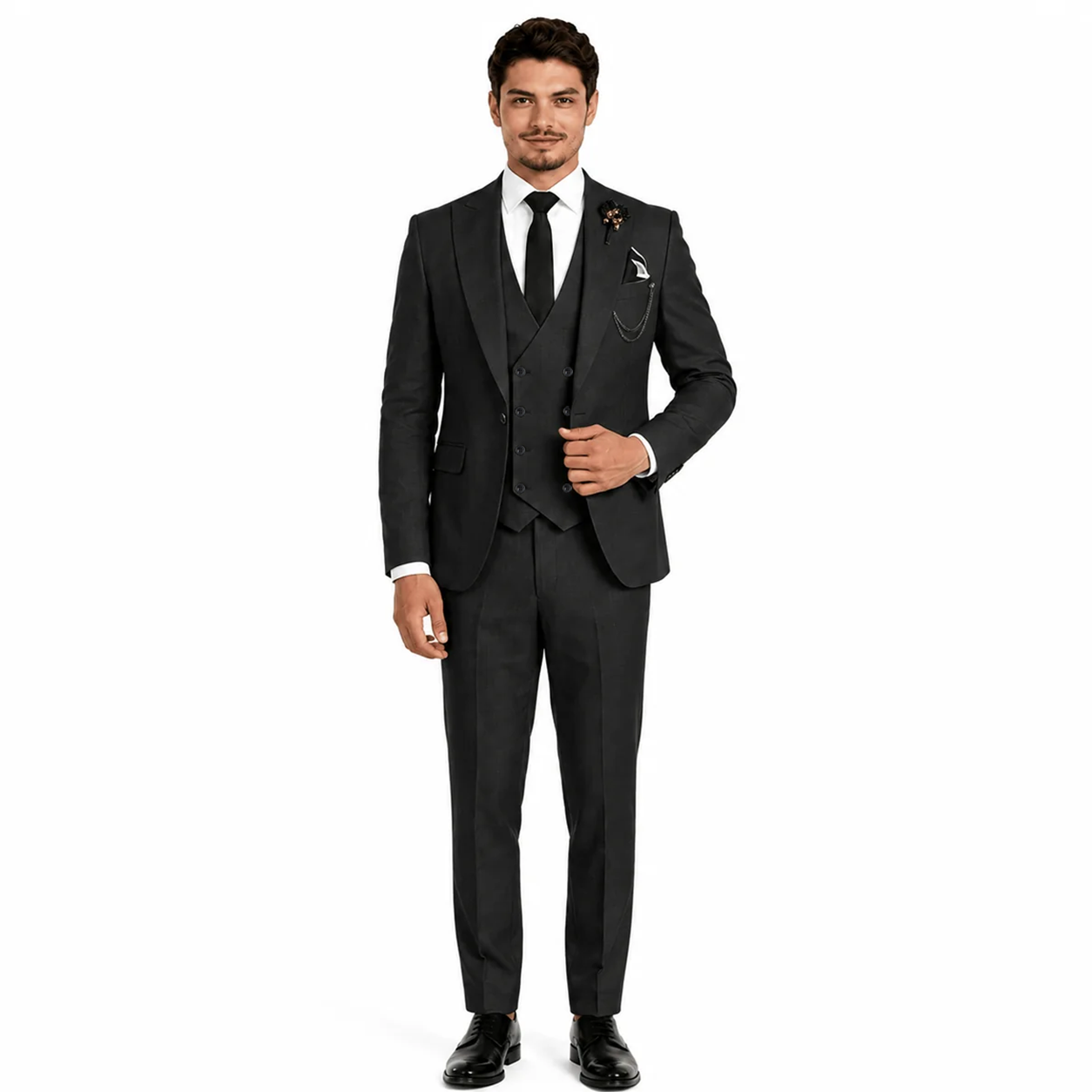 Ceehuteey 3 Piece Mens Suit Prom Peak Lapel Suit (Blazer + Vest + Pants)