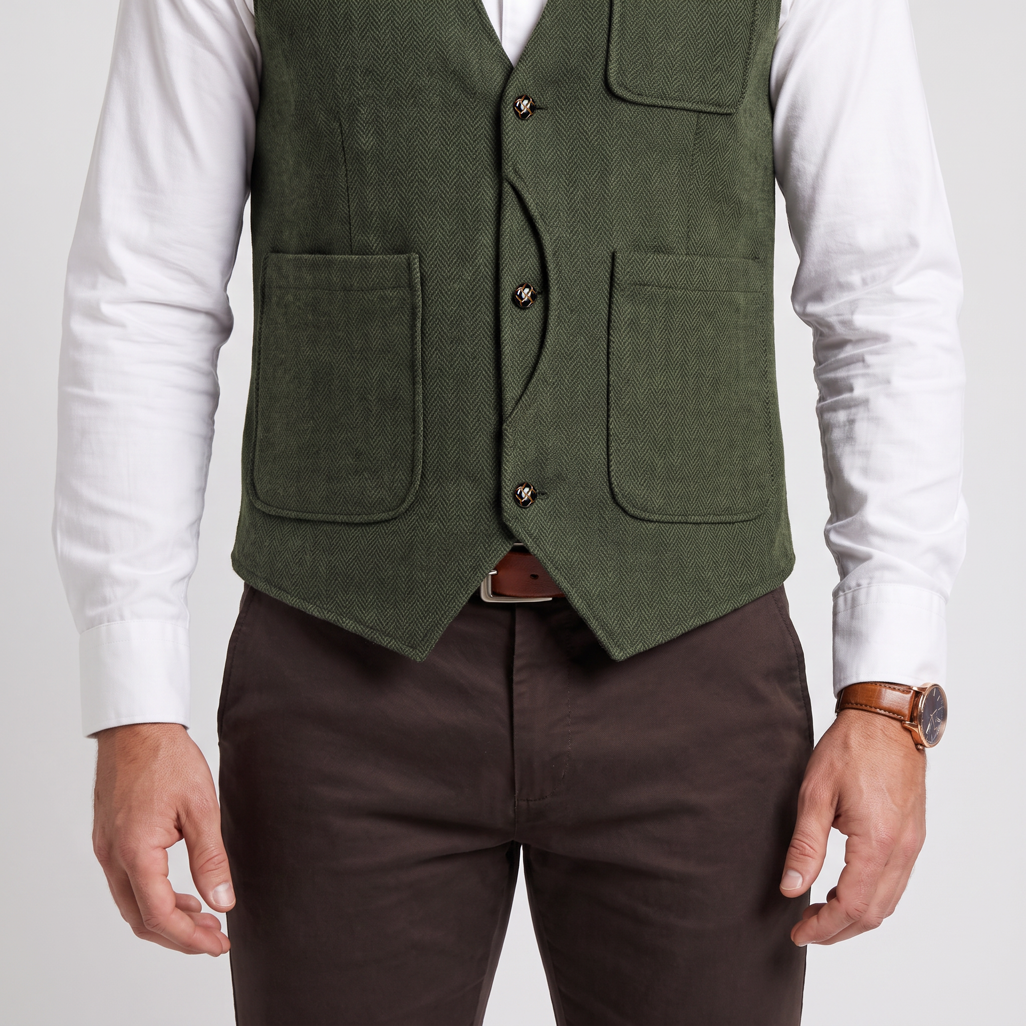 Ceehuteey Men‘s Causual V Neck Tweed Herringbone Waistcoat