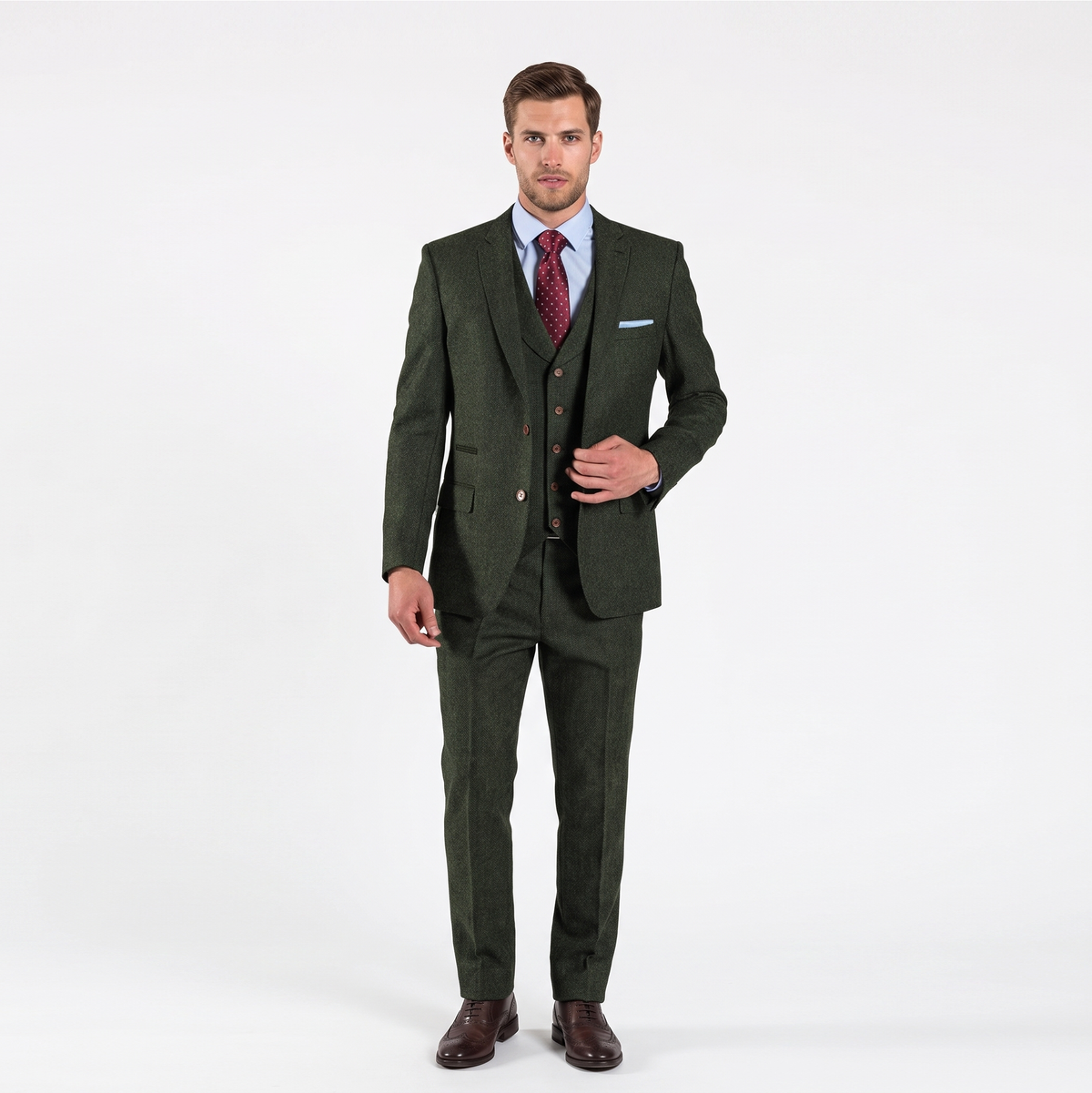 Ceehuteey Men's 3 Pieces Herringbone Tweed Notch Lapel Gent Suit (Blazer+Vest+Pants)