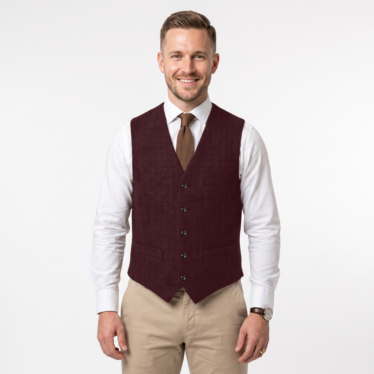 Ceehuteey Men's Suit Vest Herringbone V Neck Waistcoat