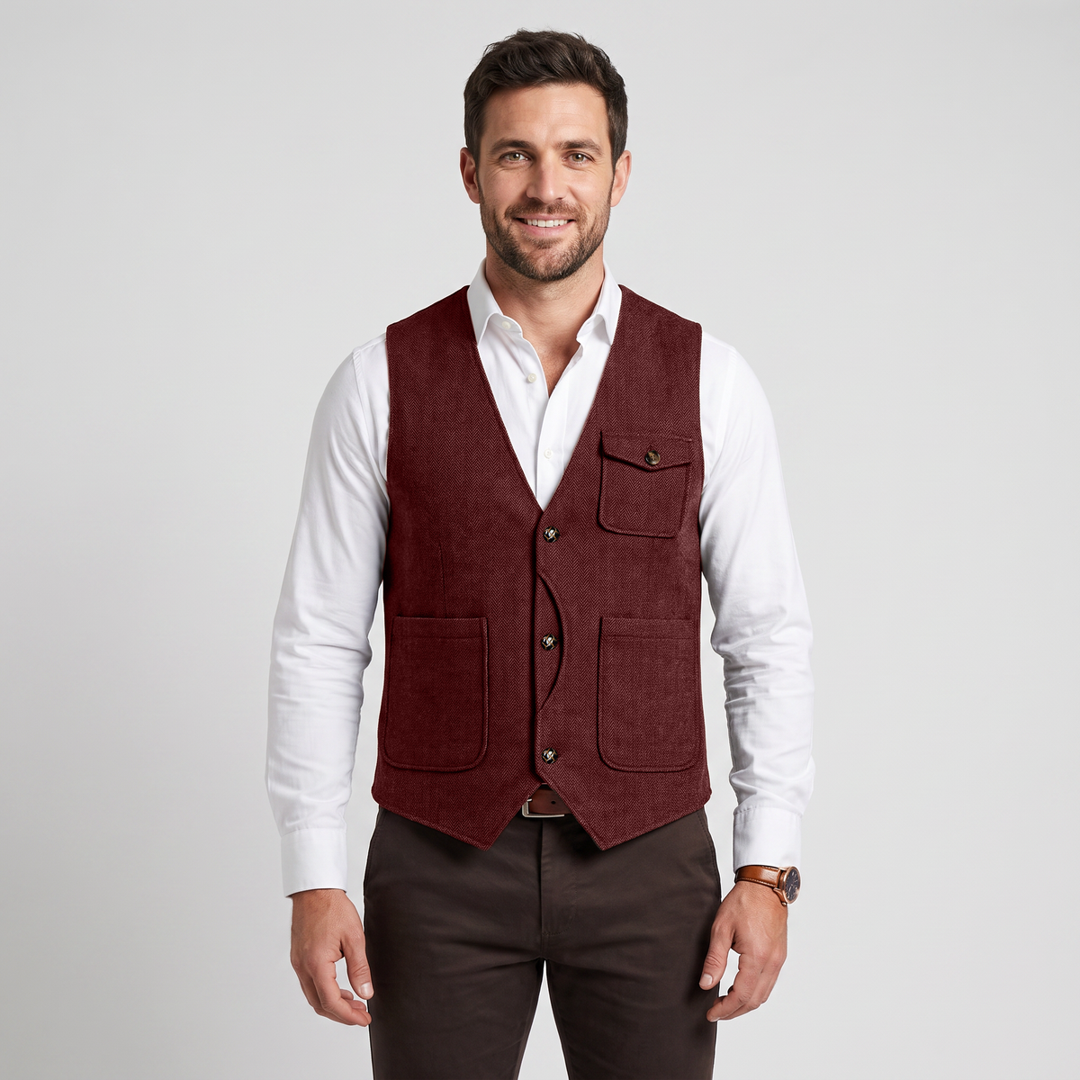 Ceehuteey Men‘s Causual V Neck Tweed Herringbone Waistcoat