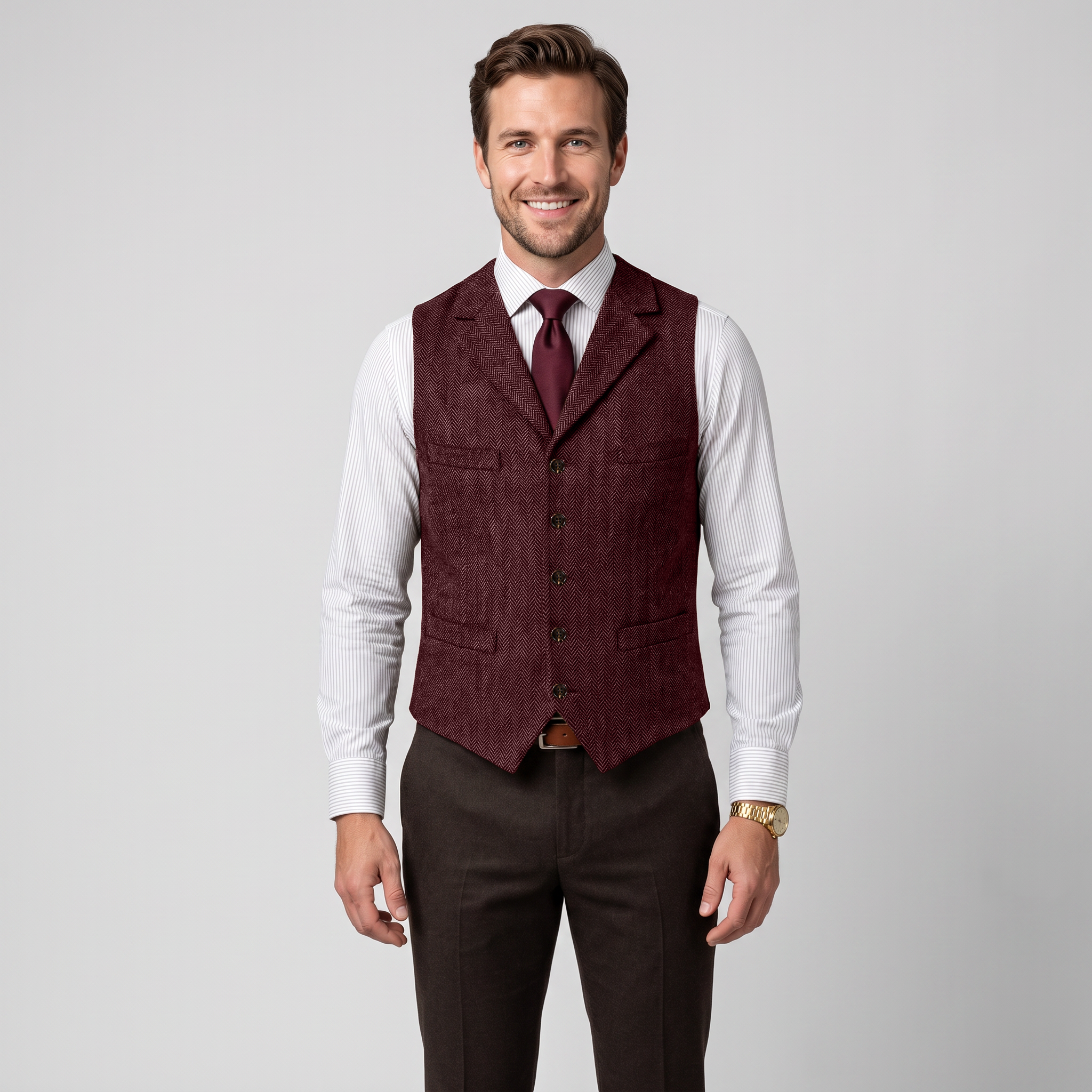 Ceehuteey Men's Suit Vest Herringbone Notch Lapel Waistcoat
