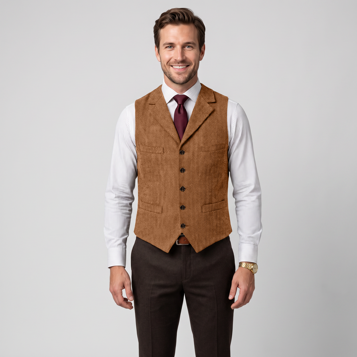 Ceehuteey Men's Suit Vest Herringbone Notch Lapel Waistcoat