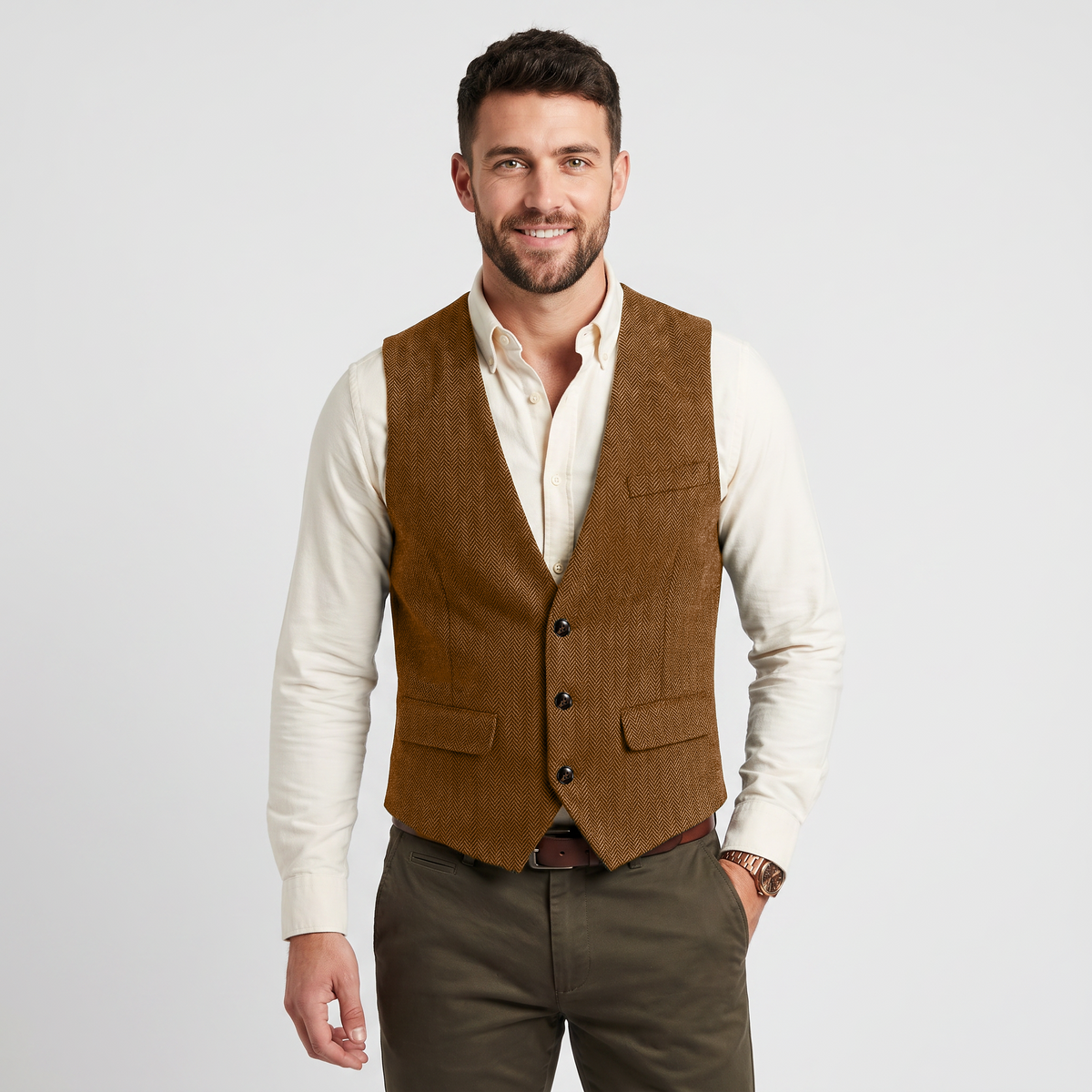 Ceehuteey Classic Men's V Neck Herringbone Waistcoat