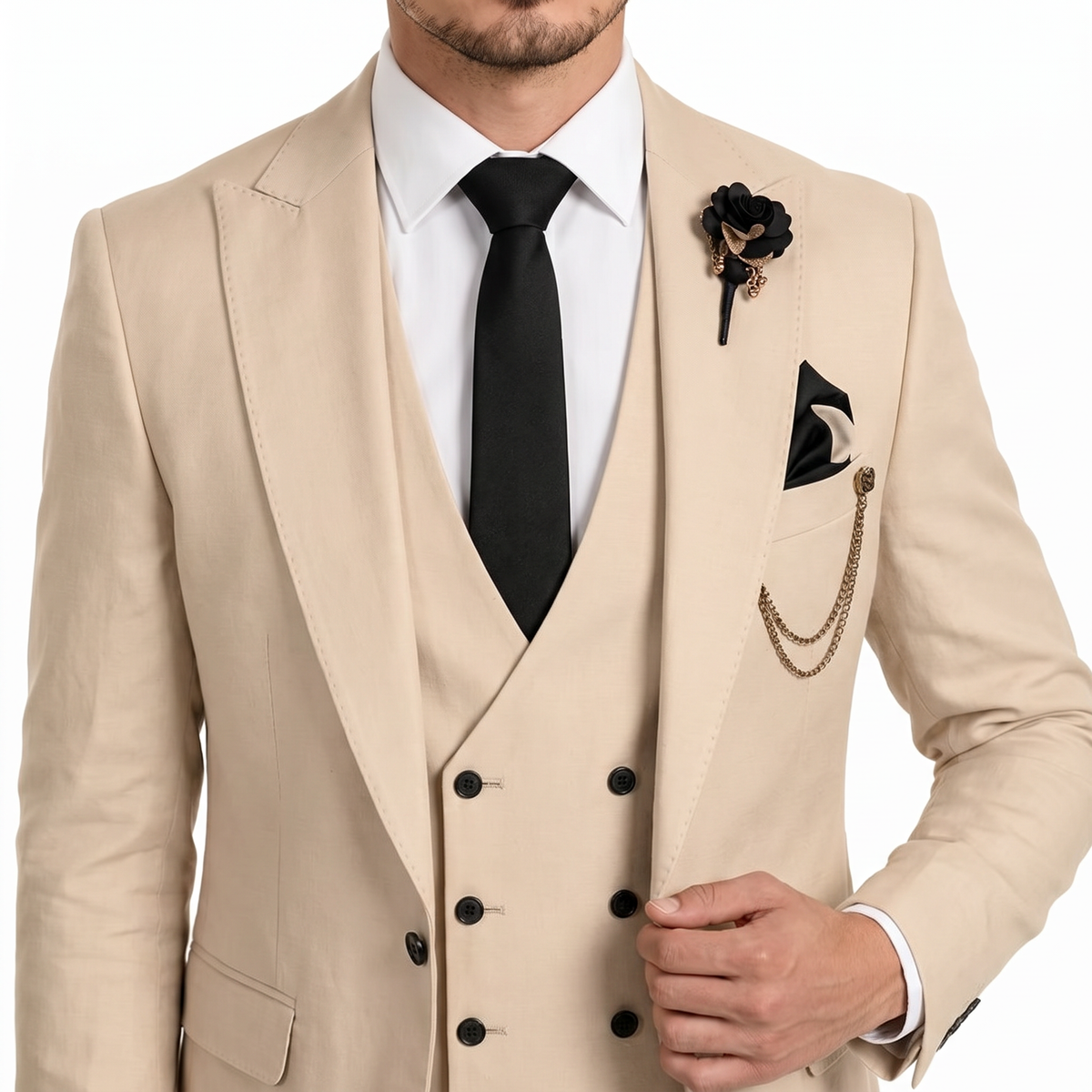 Ceehuteey 3 Piece Mens Suit Prom Peak Lapel Suit (Blazer + Vest + Pants)