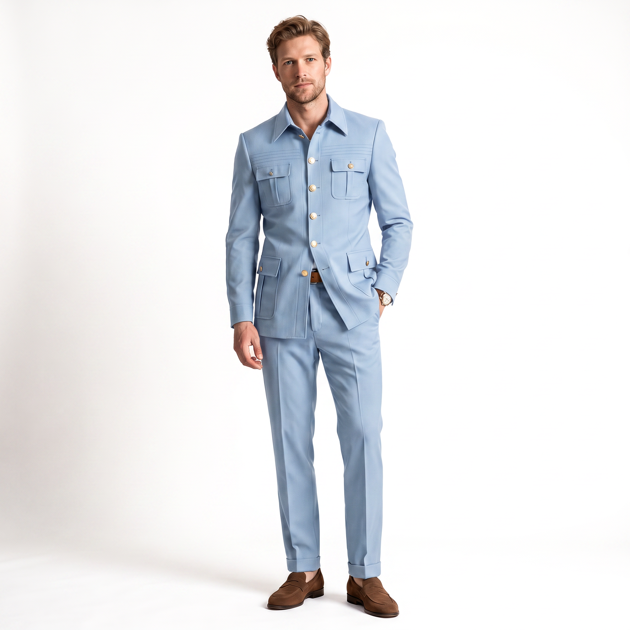 Ceehuteey Stylish Men's 2 Pieces Stand Collar Flat Men's Suits (Blazer+Pants)