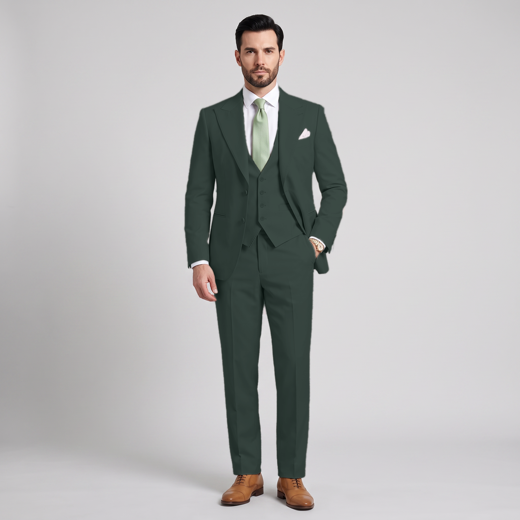 Ceehuteey Men's 3 Pieces Solid Peak Lapel Suits For Wedding (Blazer+Vest+Pants)