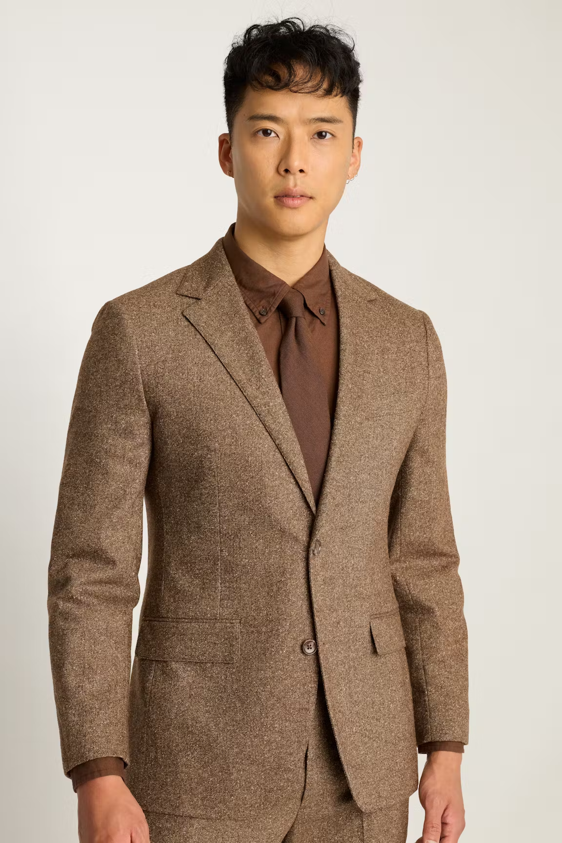 Men's 2 Pieces Brown Tweed Herringbone Fashion Notch Lapel Suit (Blazer+Pants)