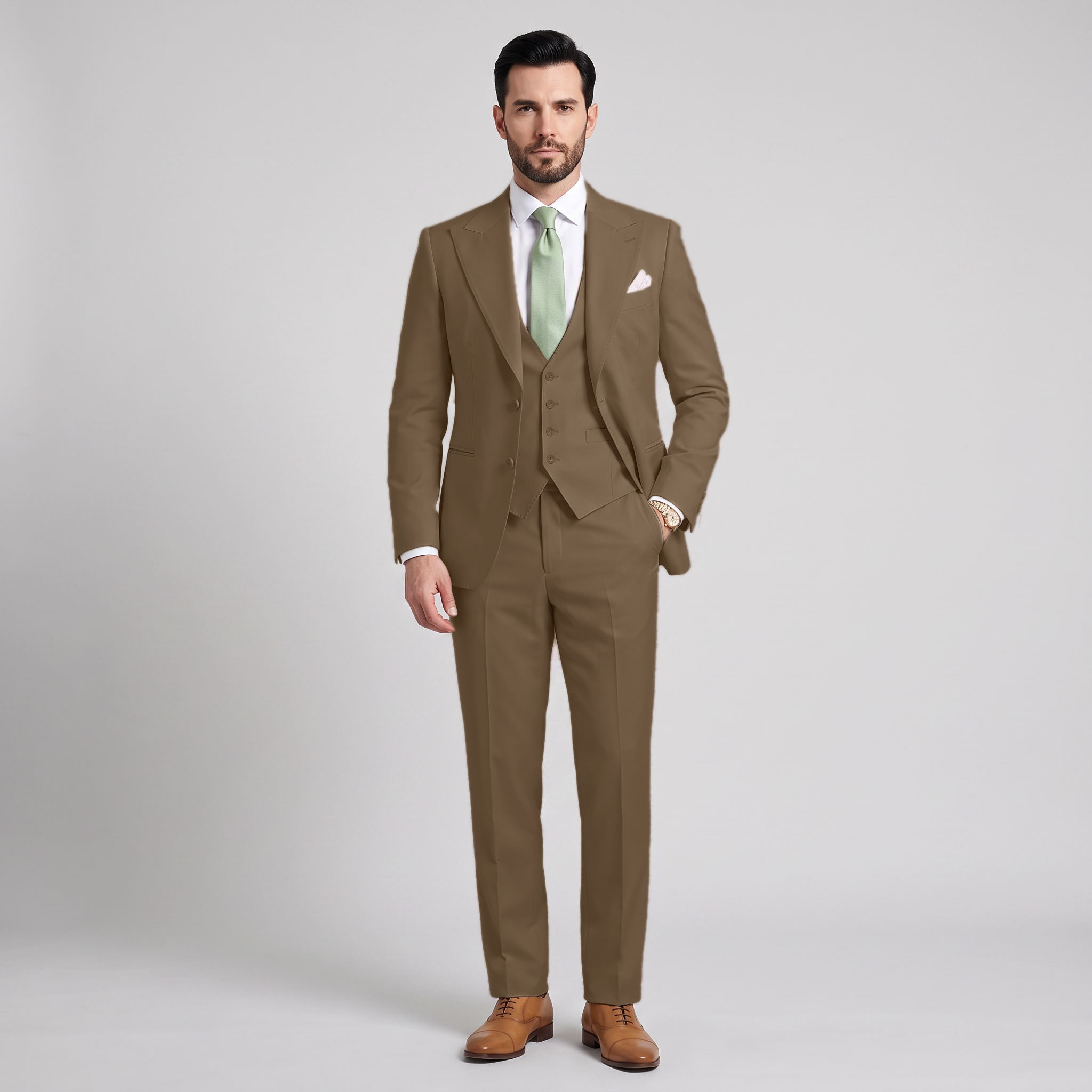 Ceehuteey Men's 3 Pieces Solid Peak Lapel Suits For Wedding (Blazer+Vest+Pants)