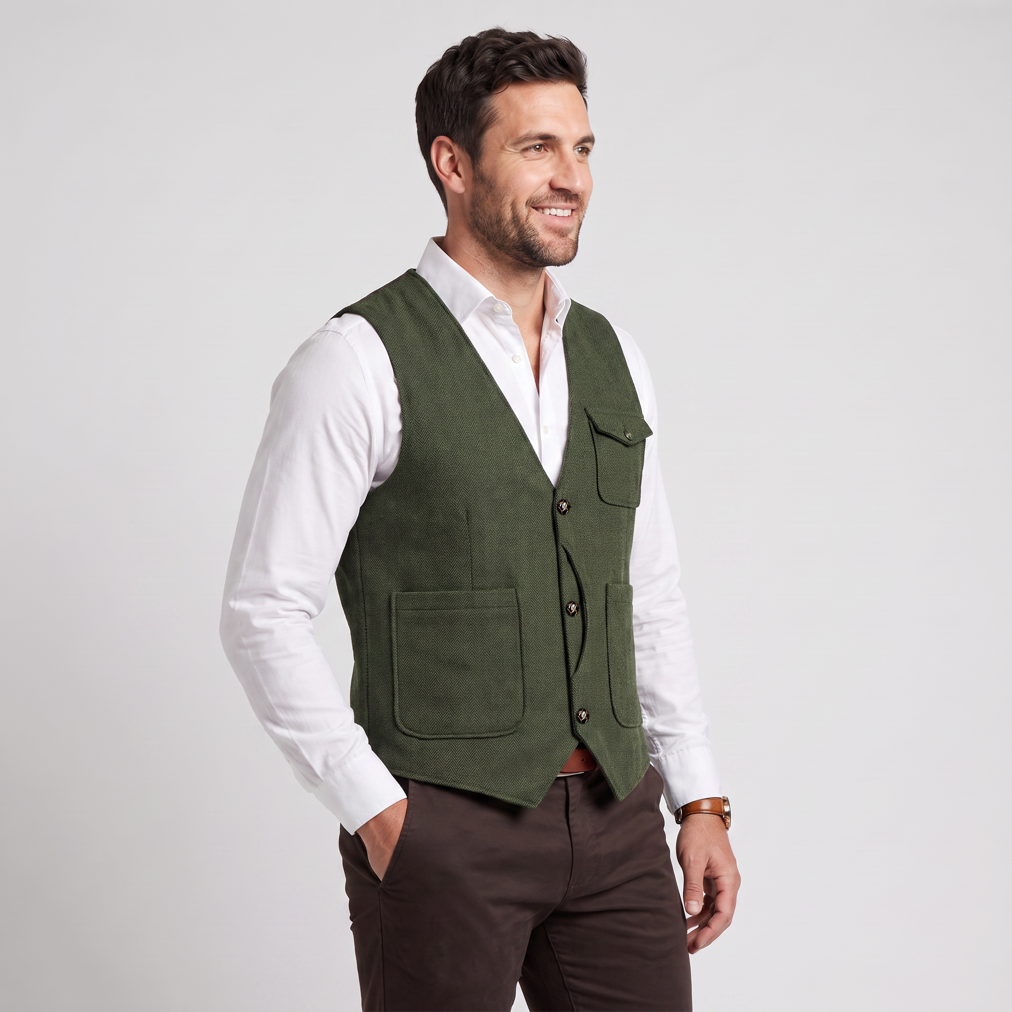 Ceehuteey Men‘s Causual V Neck Tweed Herringbone Waistcoat