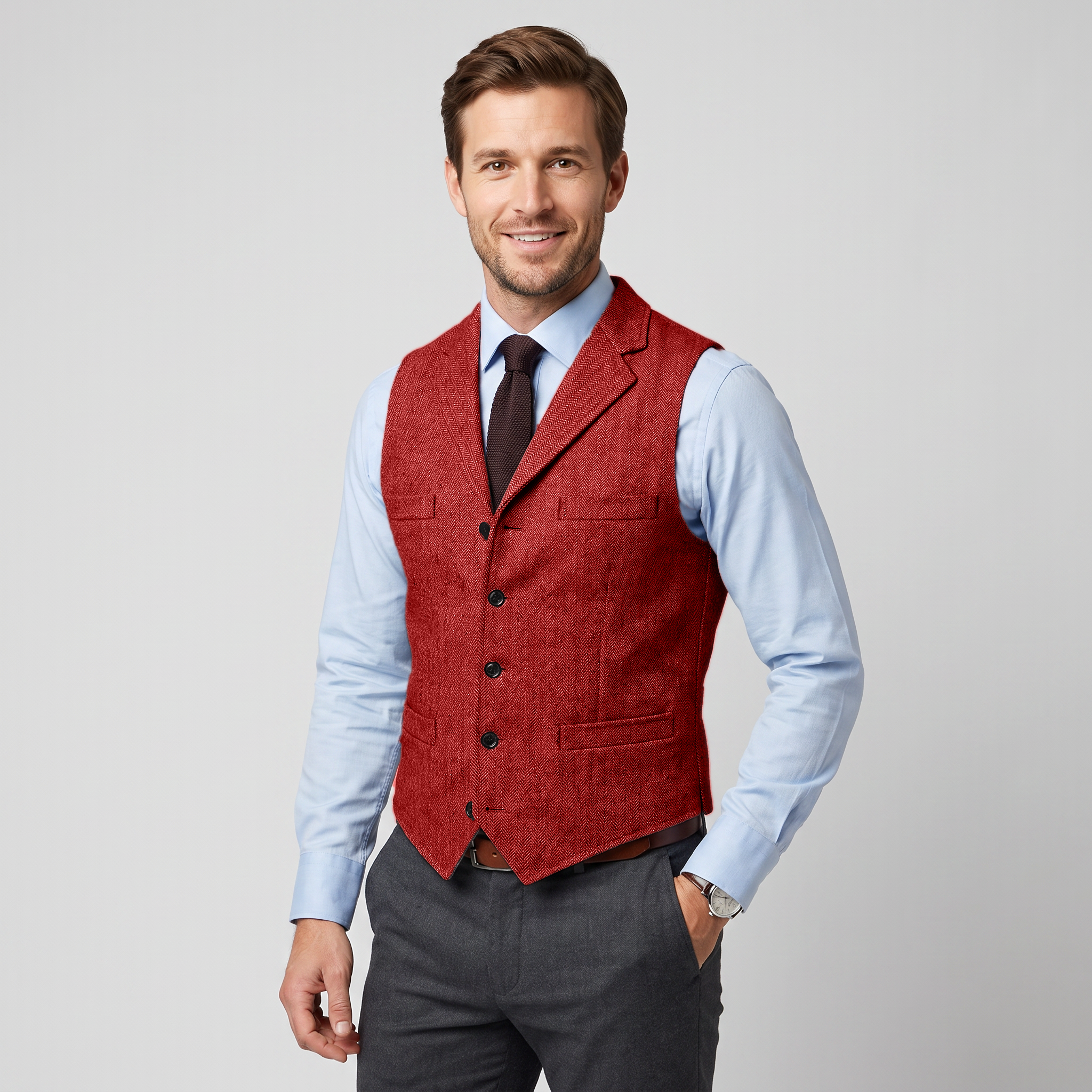 Ceehuteey Men's Classic Herringbone Notch Lapel Waistcoat