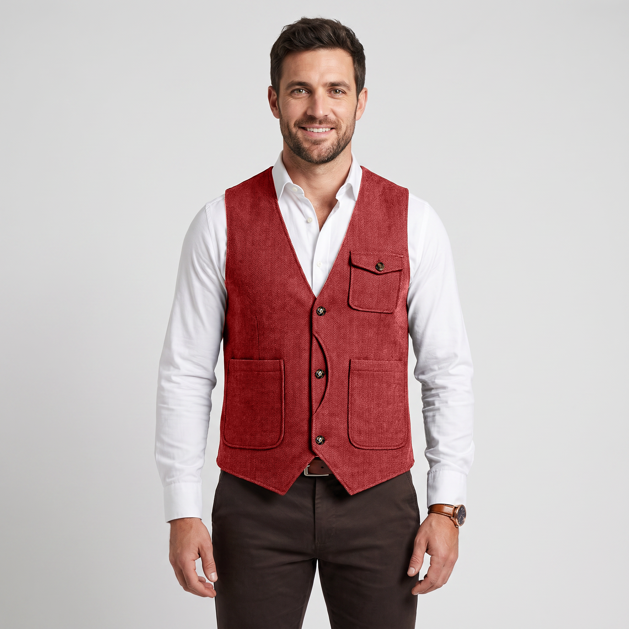 Ceehuteey Men‘s Causual V Neck Tweed Herringbone Waistcoat