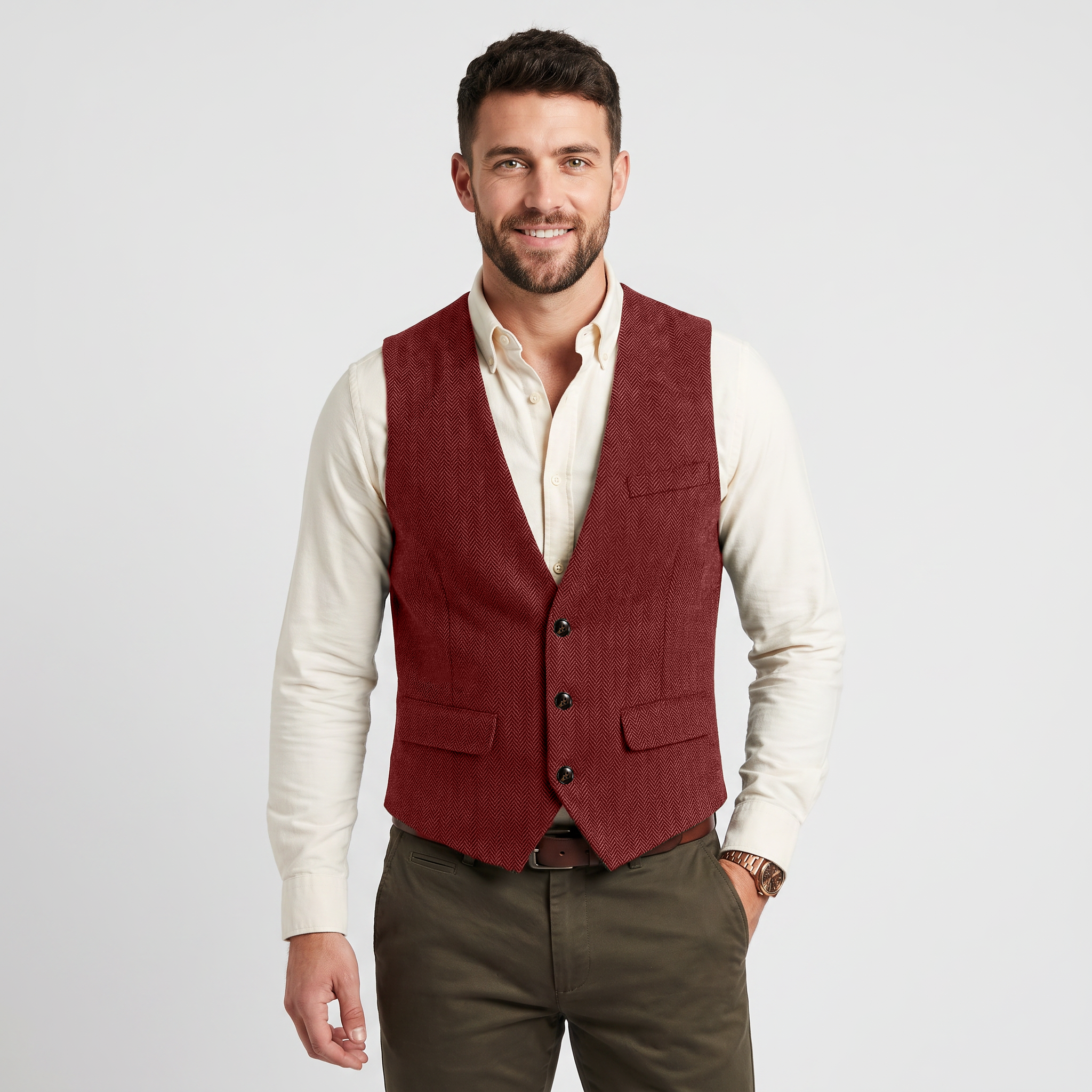 Ceehuteey Classic Men's V Neck Herringbone Waistcoat