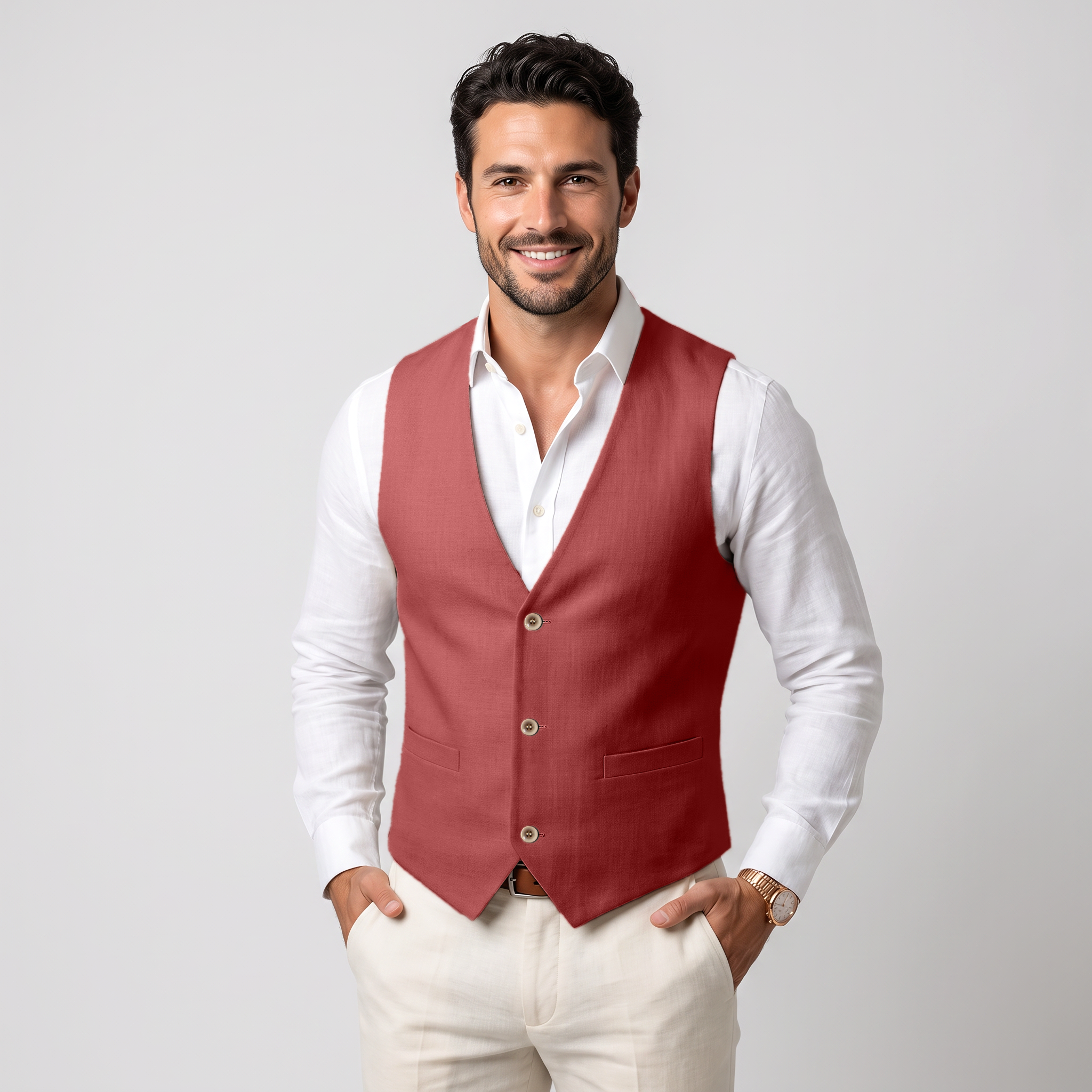 Ceehuteey Men's Linen V Neck Summer Waistcoat