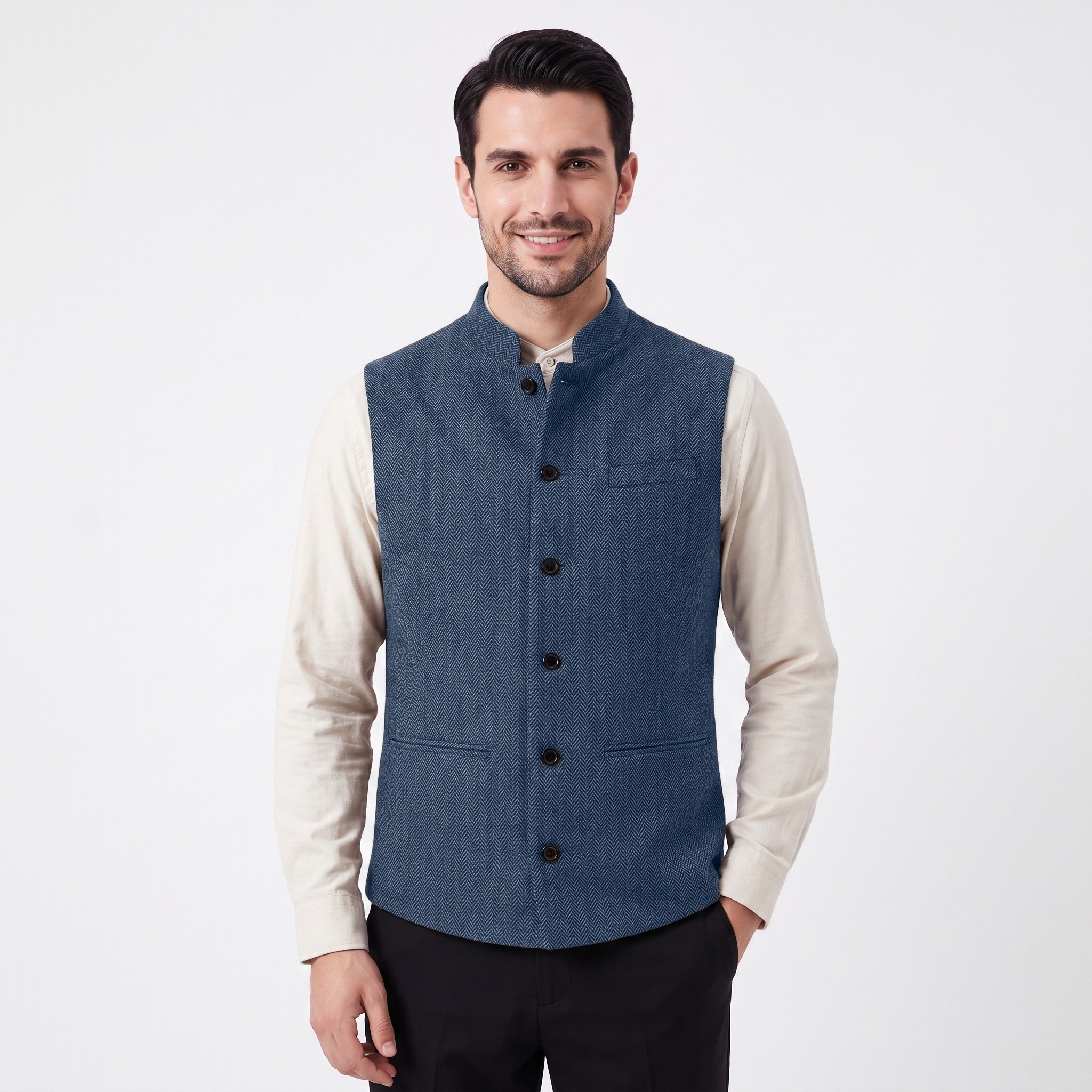 Ceehuteey Men's Herringbone Stand Collar Waistcoat