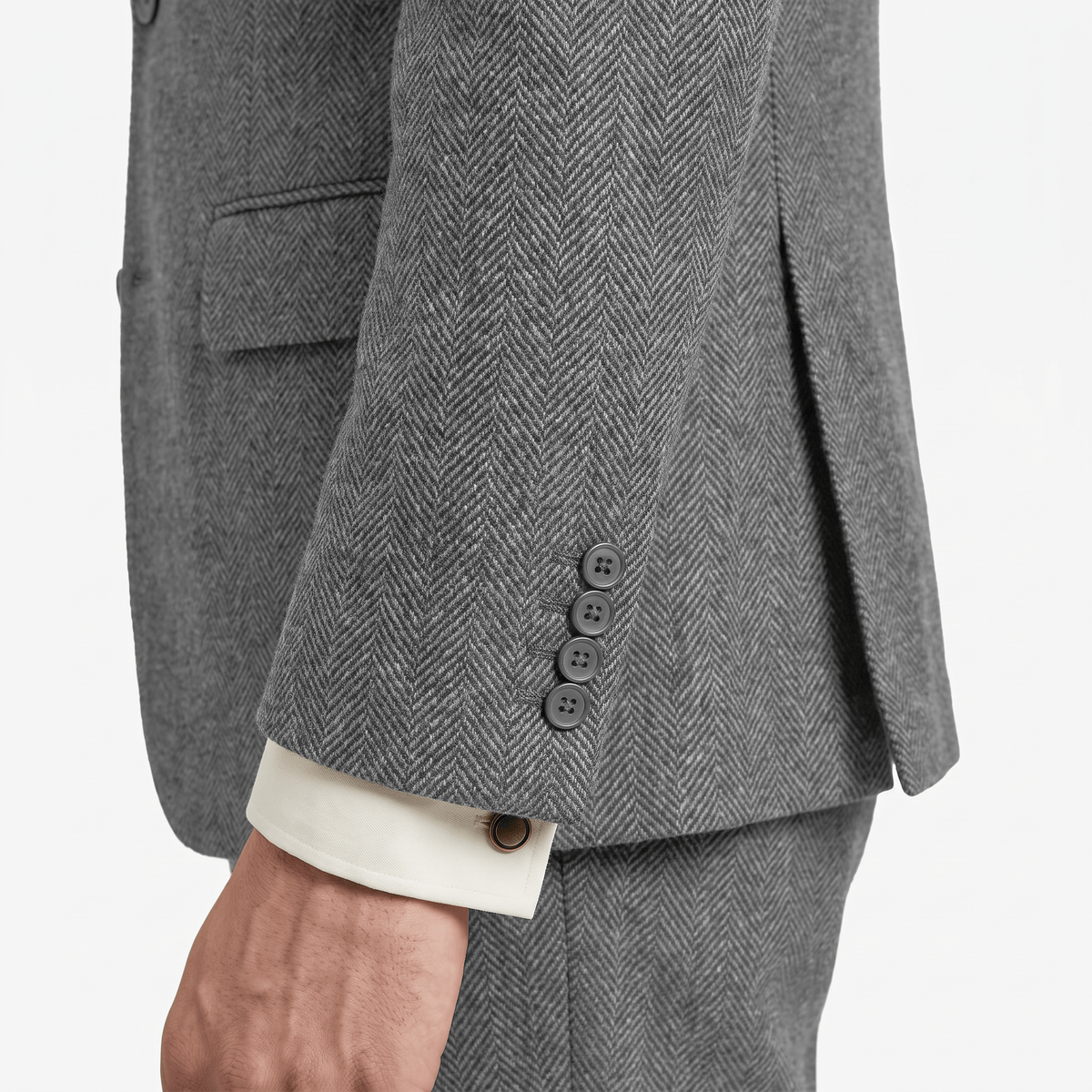 3 Pieces Double Breasted Herringbone Slim Fit Notch Lapel Men's Suit(Blazer+Vest+Pants)