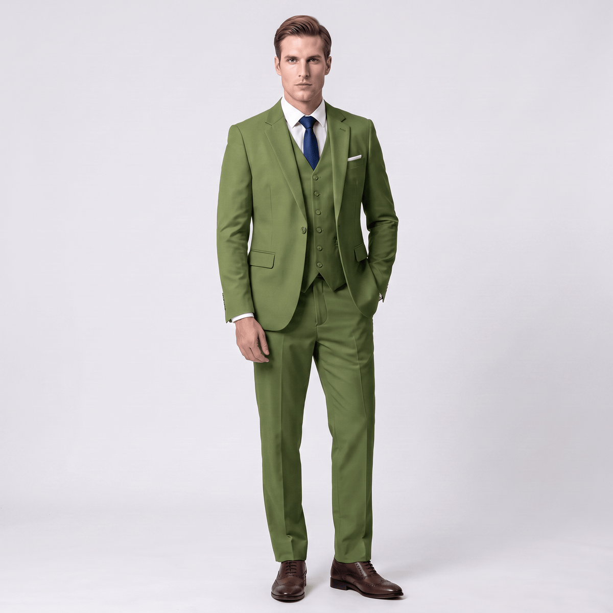 Men's Suit 3 Piece Business Casual Flat Notch Lapel Mens Suit (Blazer+vest+Pants)