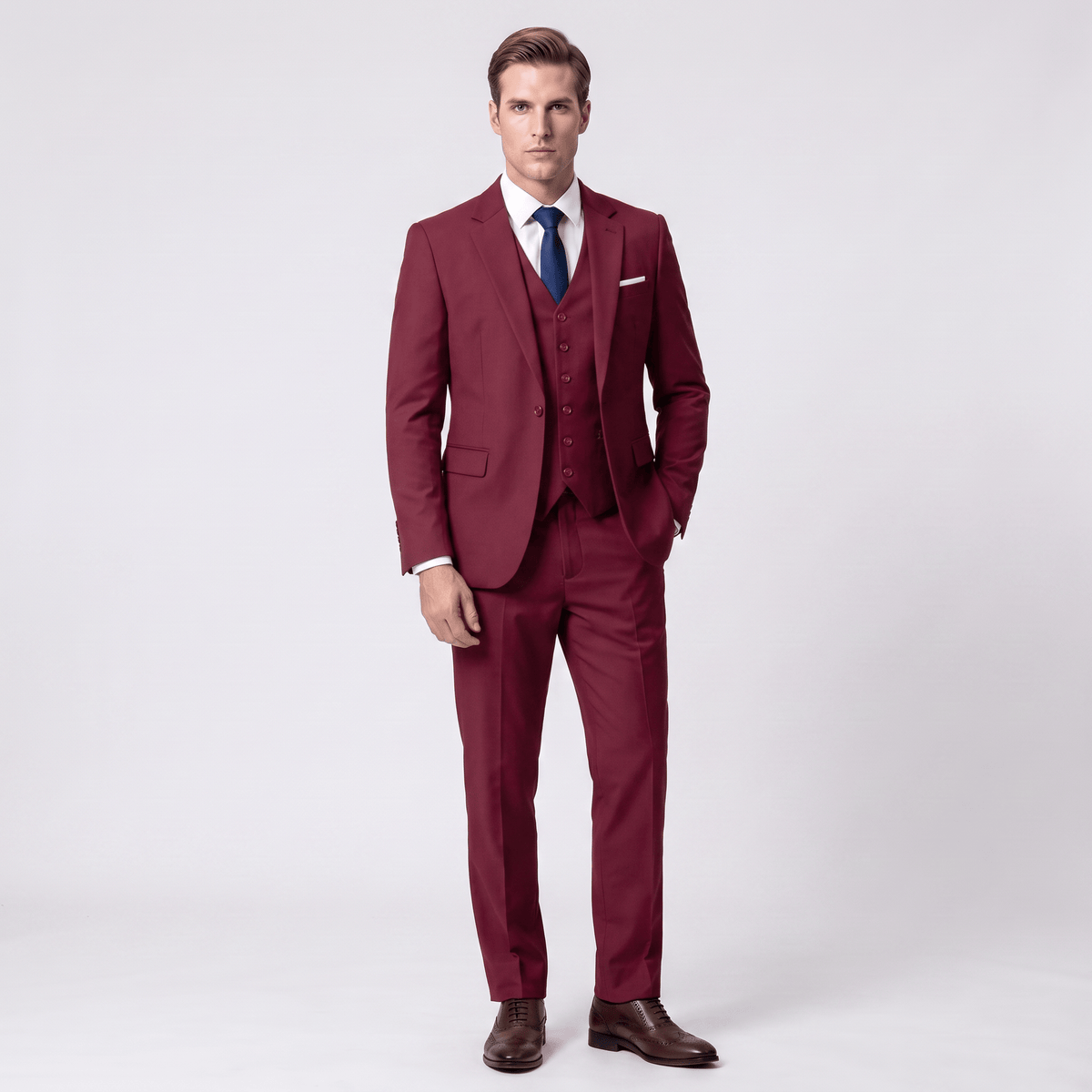 Men's Suit 3 Piece Business Casual Flat Notch Lapel Mens Suit (Blazer+vest+Pants)