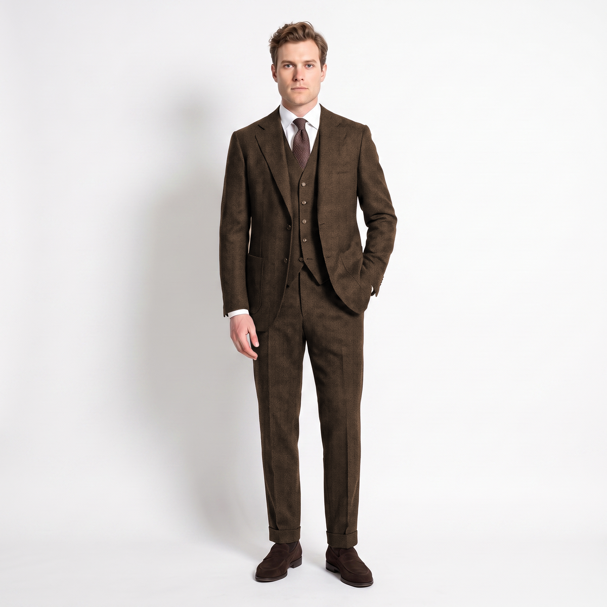 Ceehuteey 3 Pieces Men's Suit Herringbone Notch Lapel Suits (Blazer+Vest+Pants)