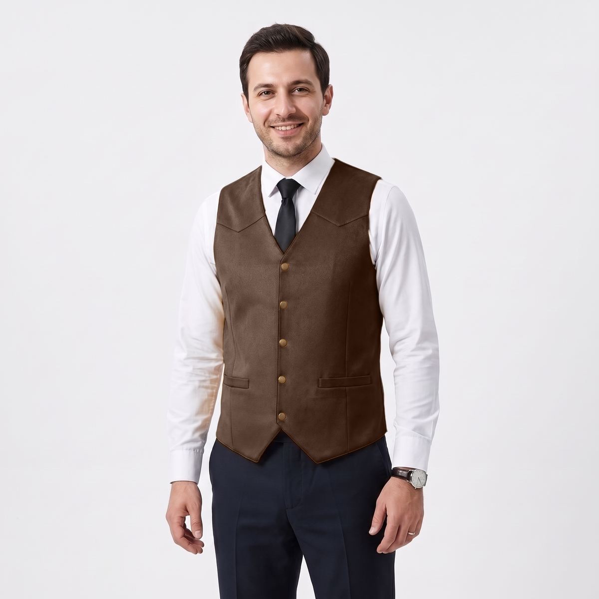 Ceehuteey Men's Suede Cowboy Suit Vest V Neck Waistcoat