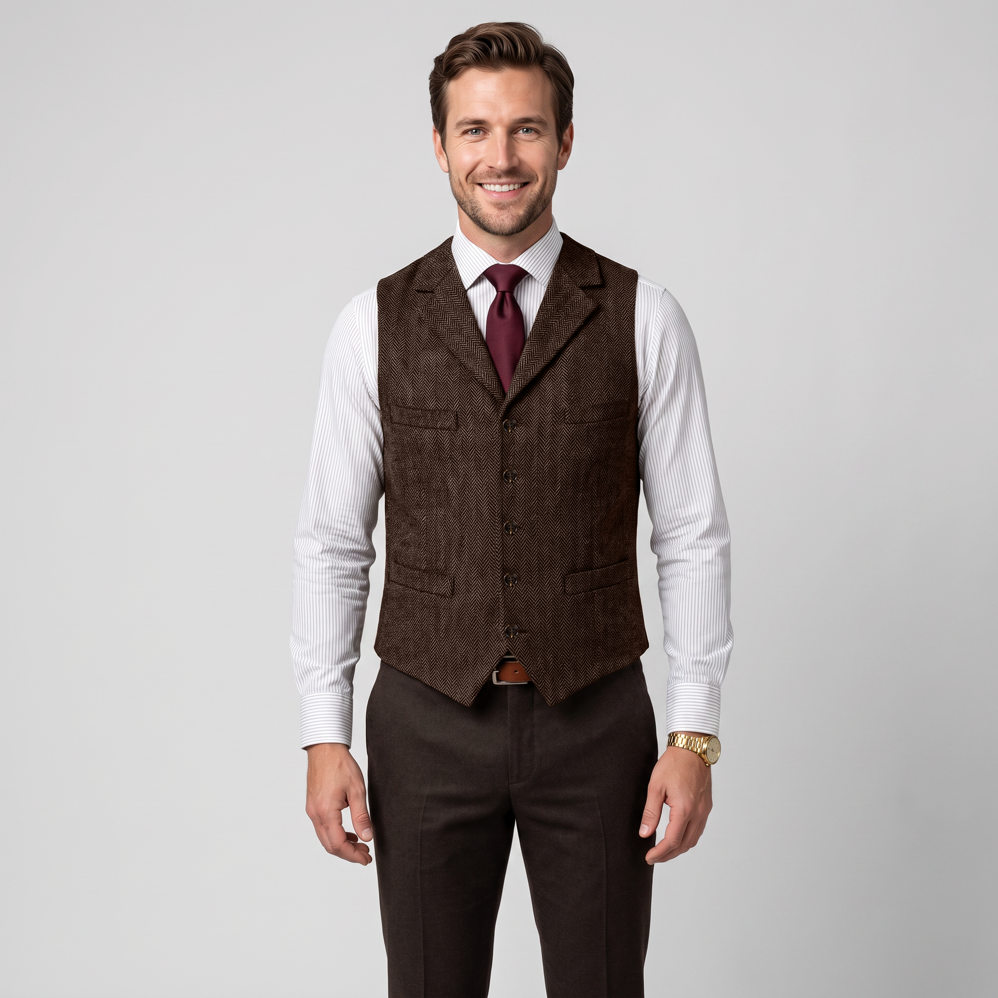 Ceehuteey Men's Suit Vest Herringbone Notch Lapel Waistcoat