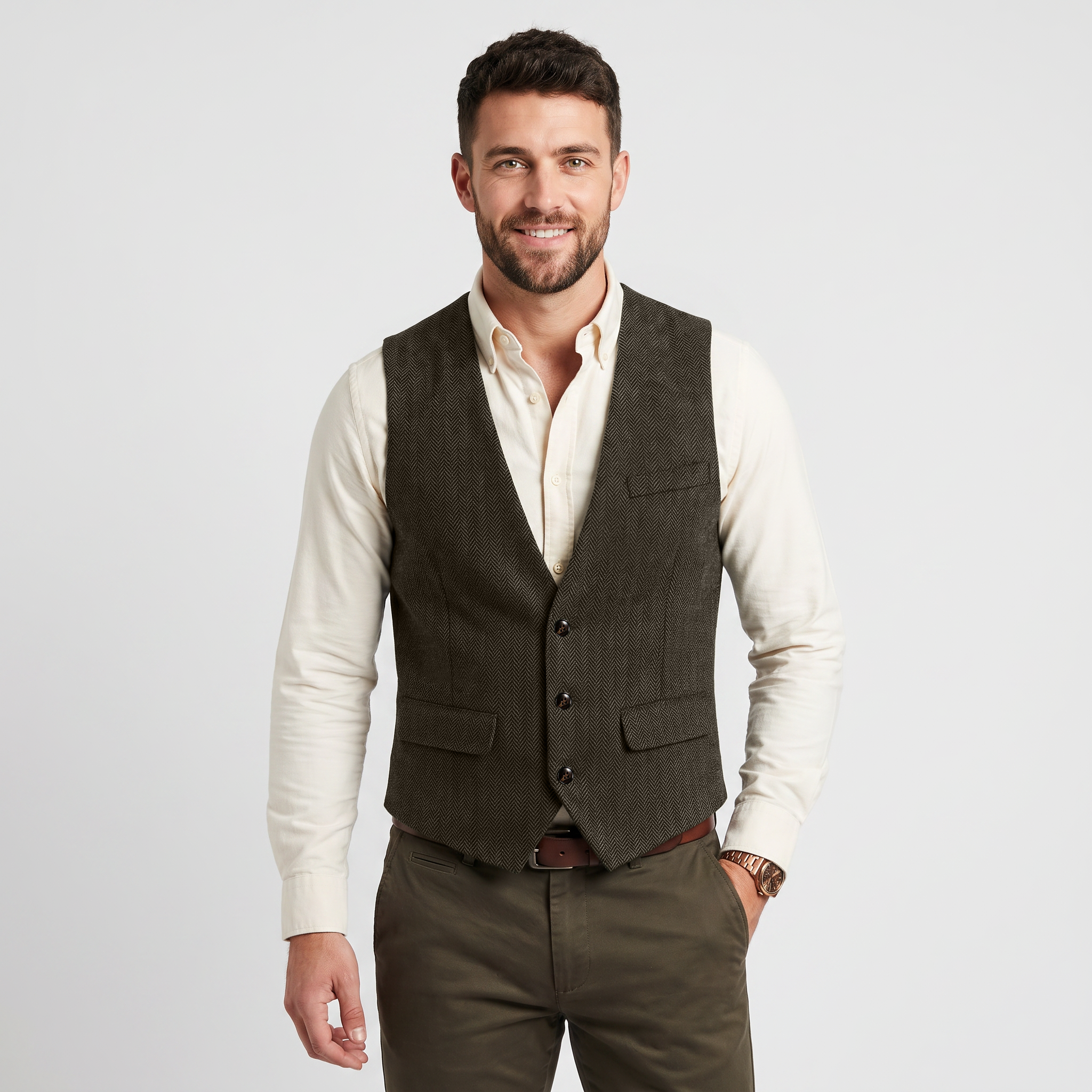 Ceehuteey Classic Men's V Neck Herringbone Waistcoat