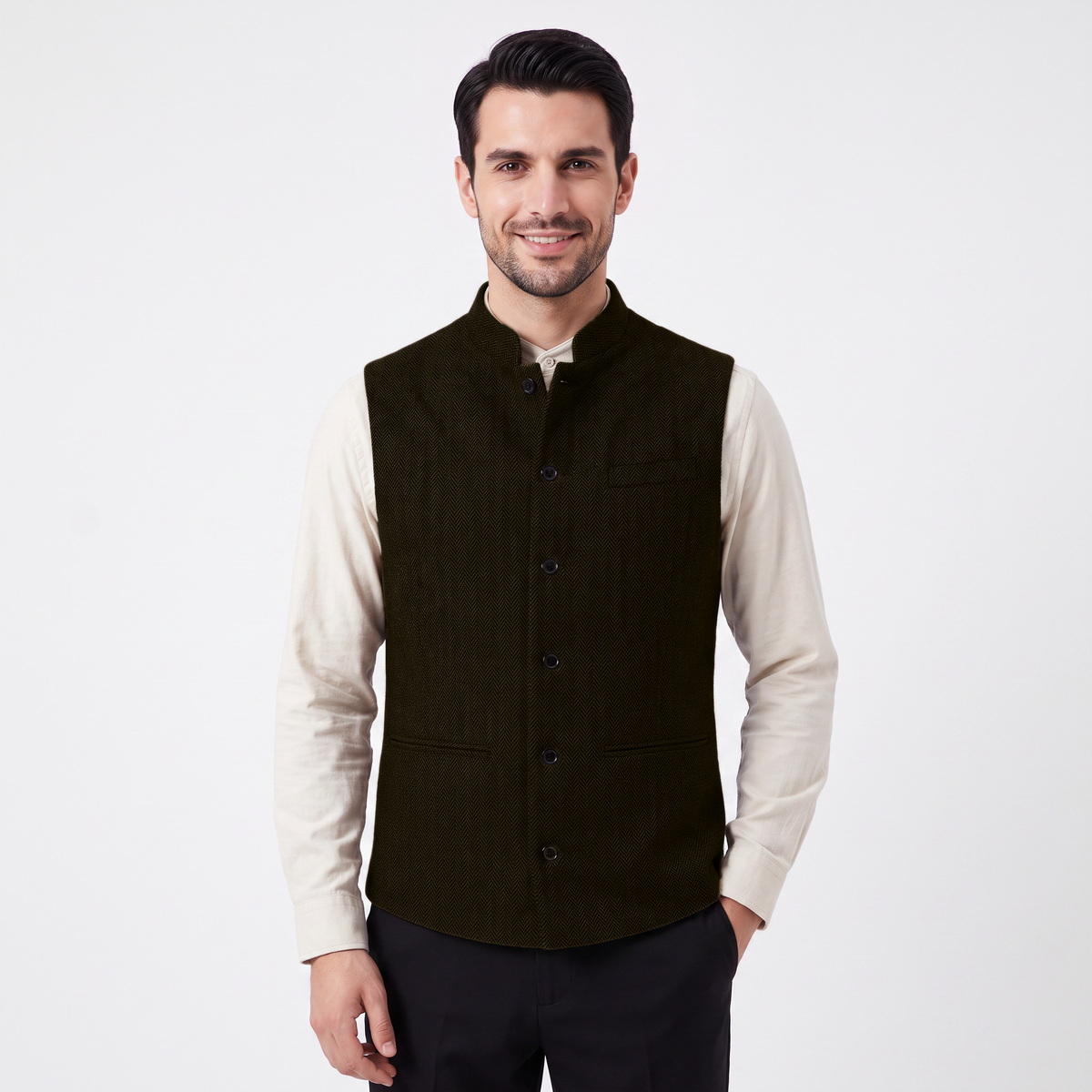 Ceehuteey Men's Herringbone Stand Collar Waistcoat