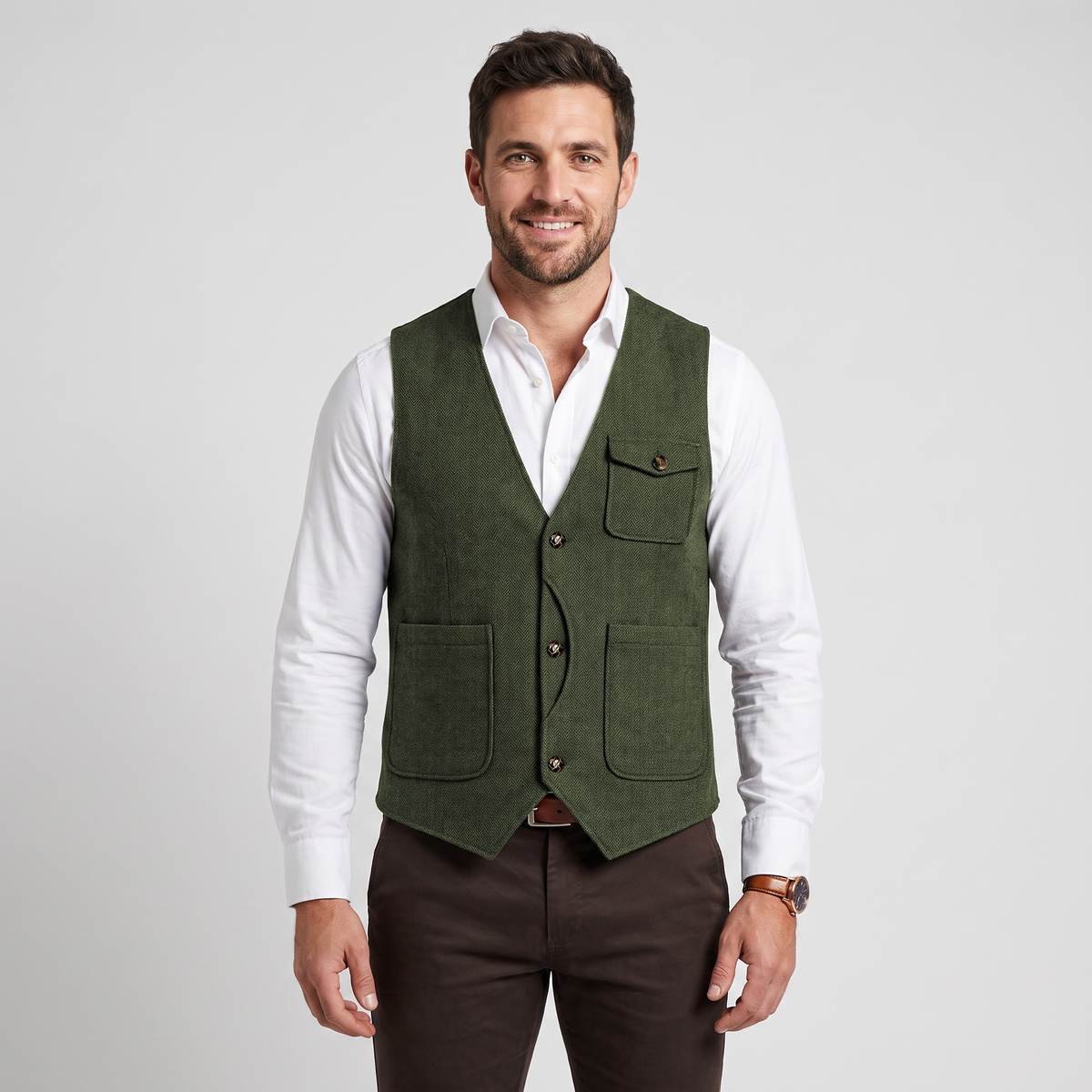 Ceehuteey Men‘s Causual V Neck Tweed Herringbone Waistcoat