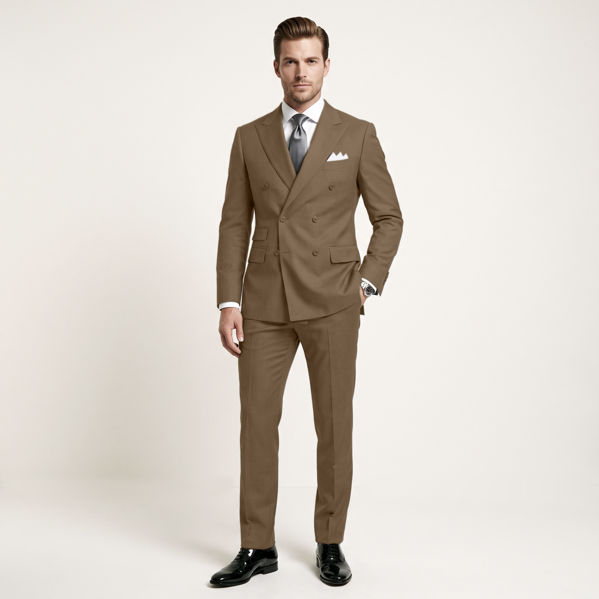 Ceehuteey Men's 2 Pieces Double Breasted Peak Lapel Men's Suits (Blazer+Pants)