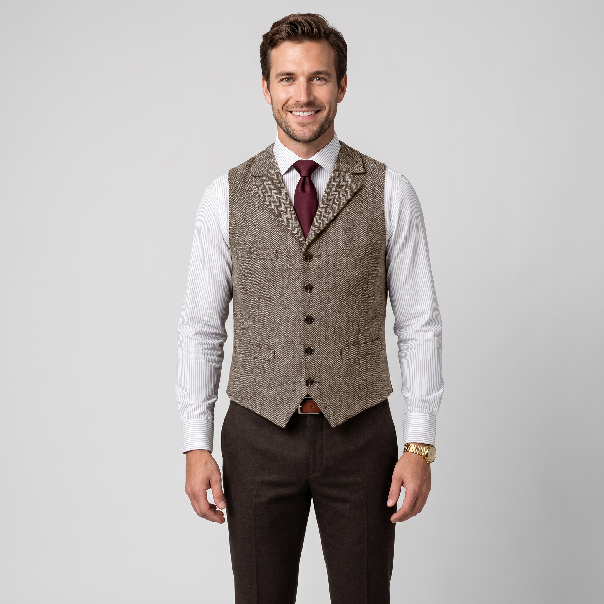 Ceehuteey Men's Suit Vest Herringbone Notch Lapel Waistcoat