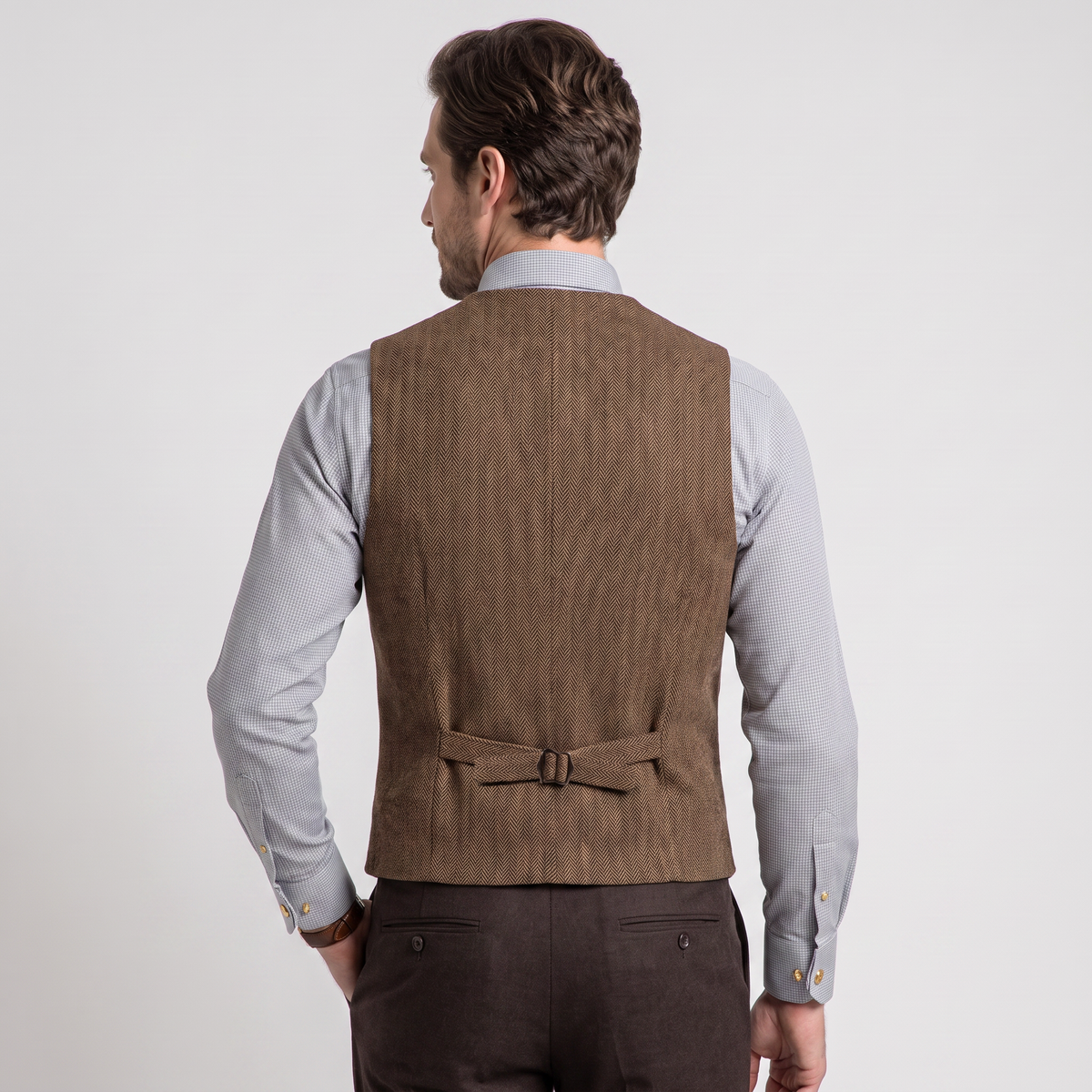 Ceehuteey Men's Classic vintage Vest Tweed Herringbone Notch Lapel Waistcoat