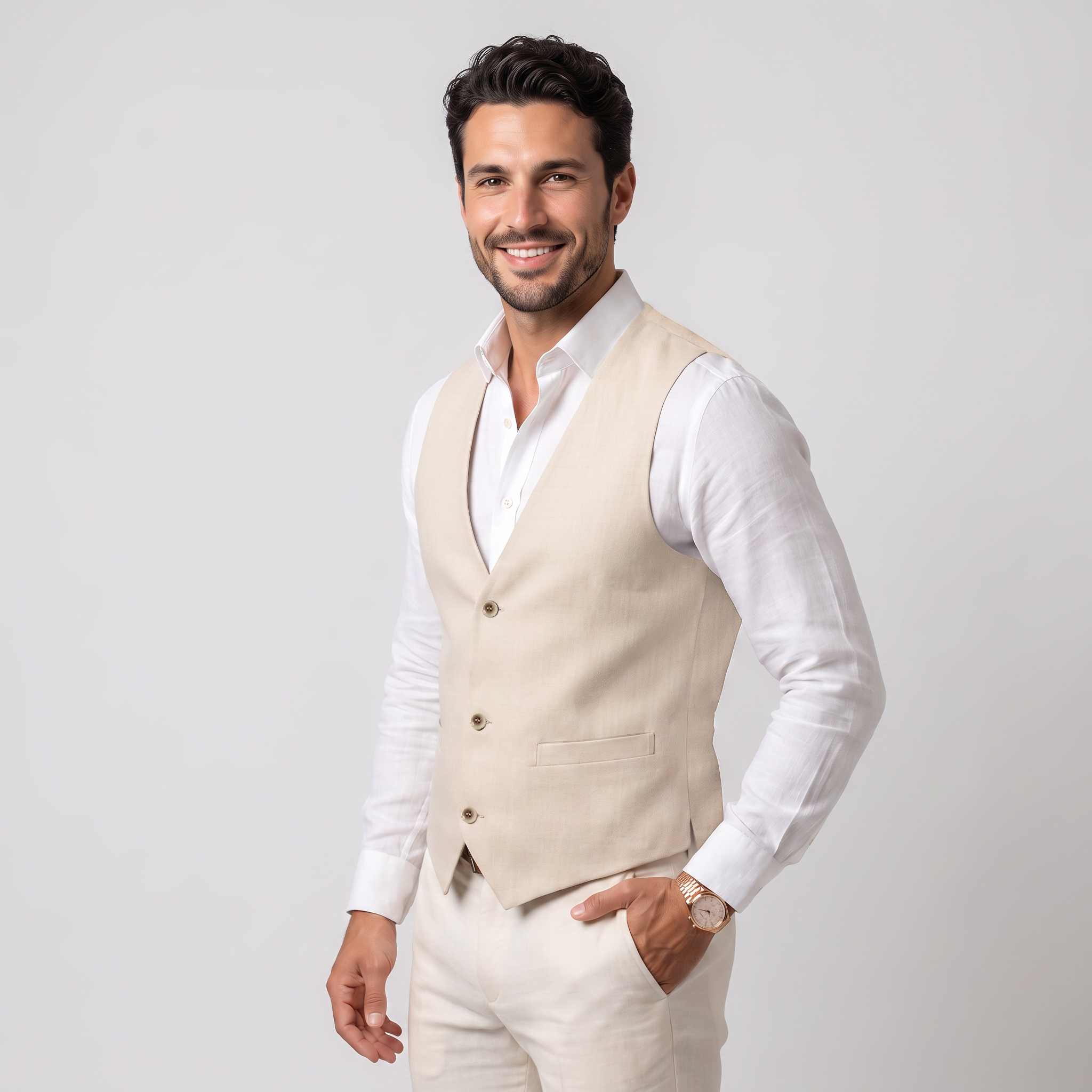 Ceehuteey Men's Linen V Neck Summer Waistcoat