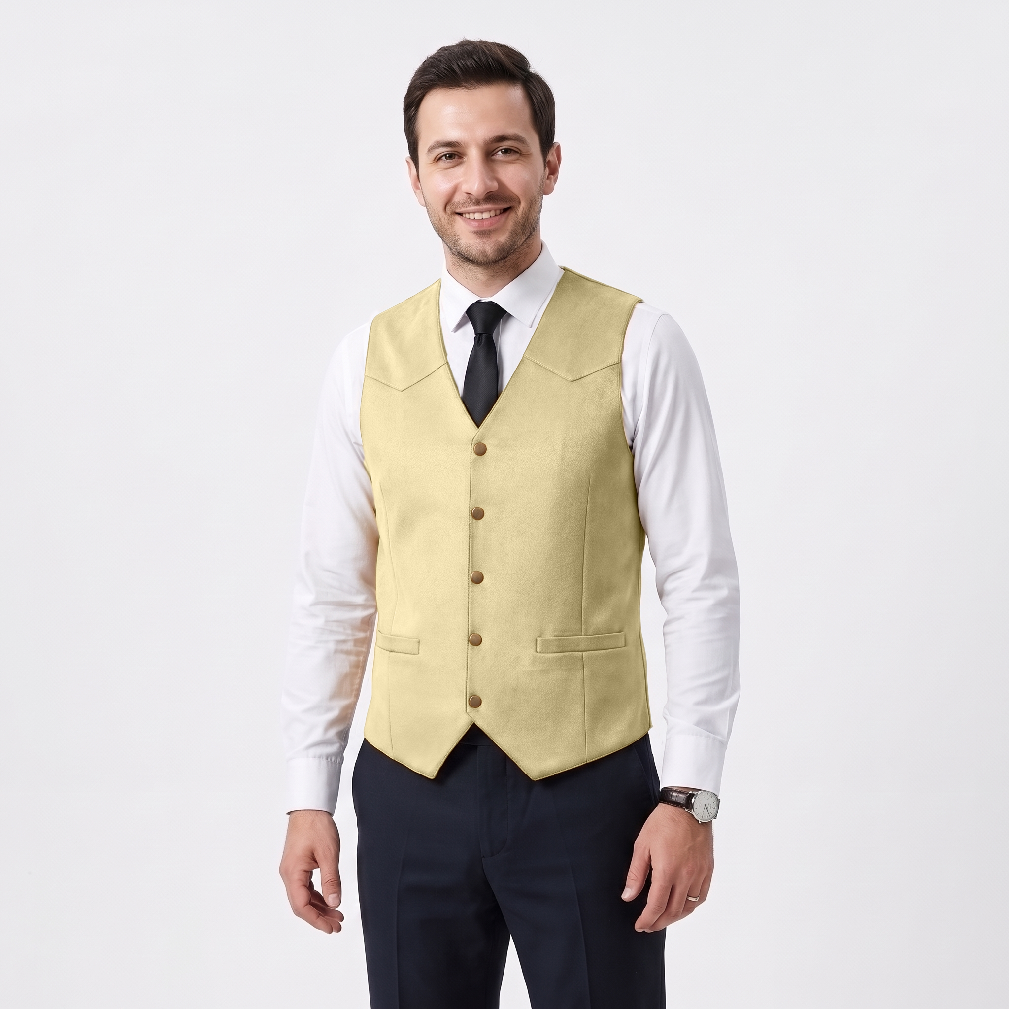 Ceehuteey Men's Suede Cowboy Suit Vest V Neck Waistcoat