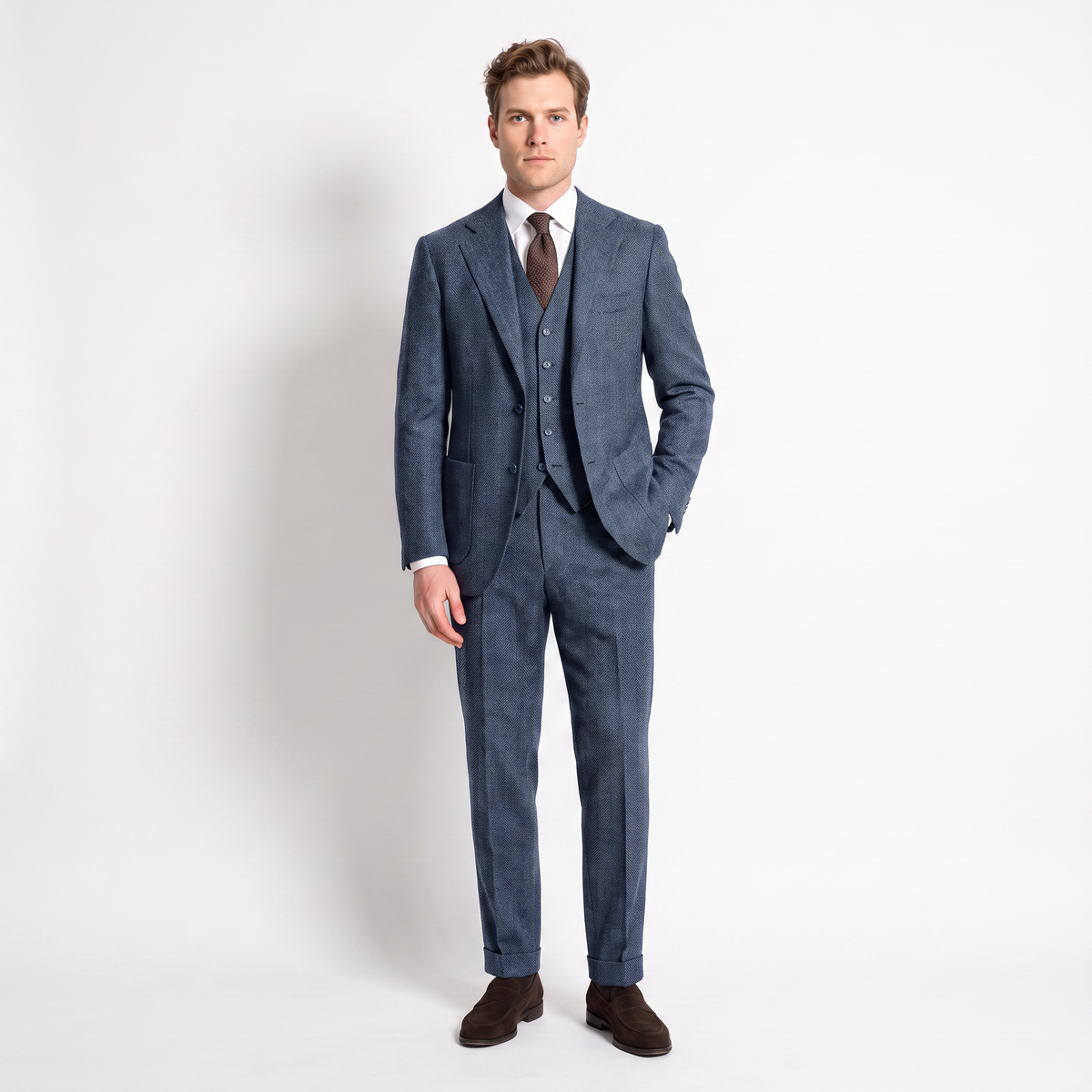 Ceehuteey 3 Pieces Men's Suit Herringbone Notch Lapel Suits (Blazer+Vest+Pants)