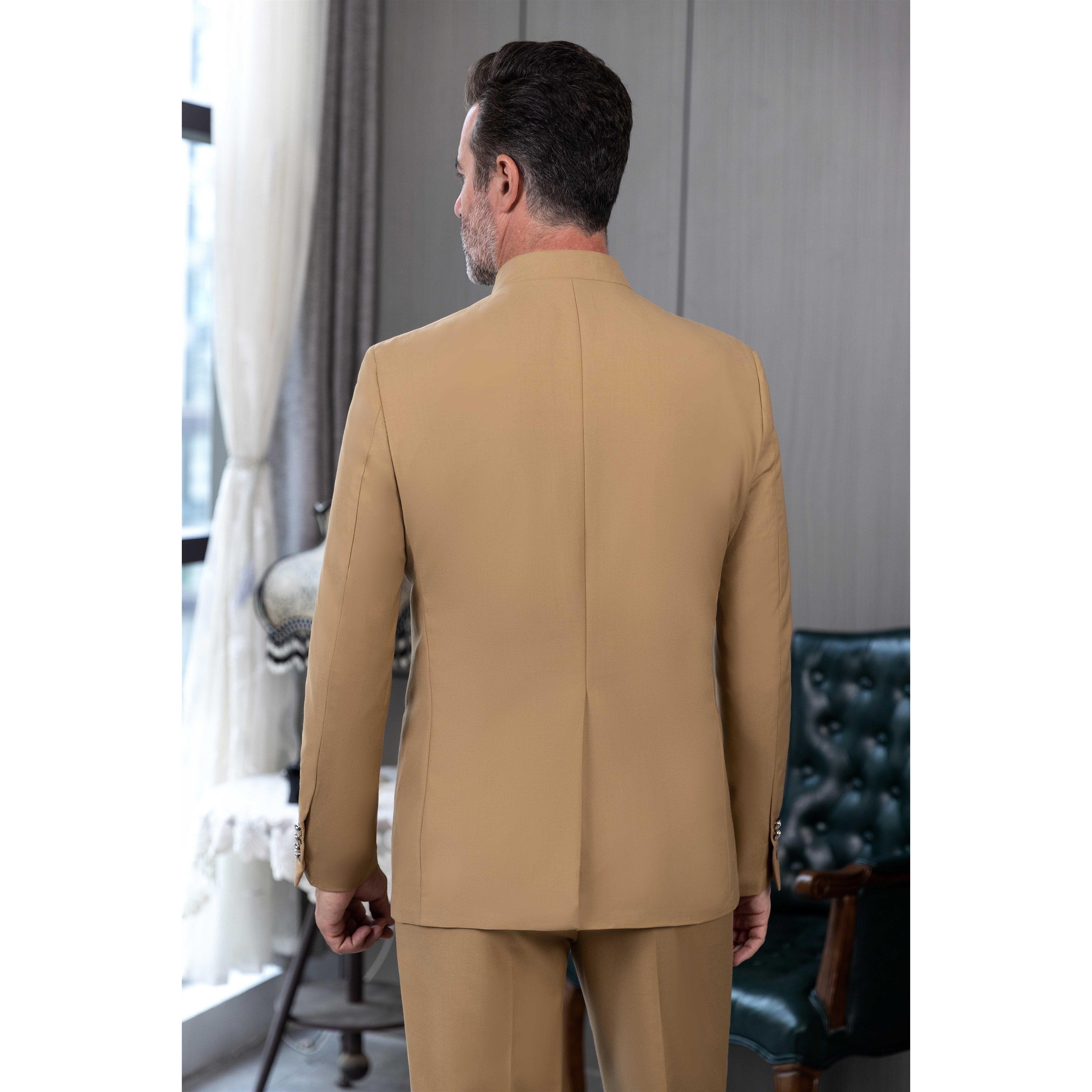 ceehuteey 2 Pieces Men's Stand Collar Chinese Classic Design Patterned Suits(Blazer+Pants)