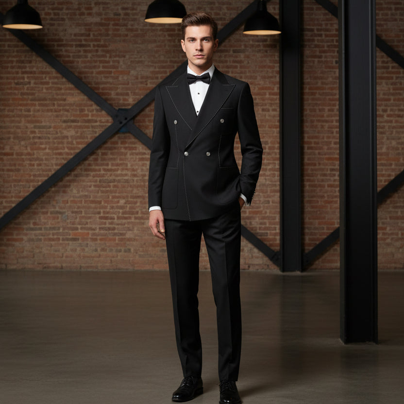 ceehuteey 2 Pieces Men's Walking seam Double Breasted Peak lapel Tuxedos suit (Blazer+Pants)