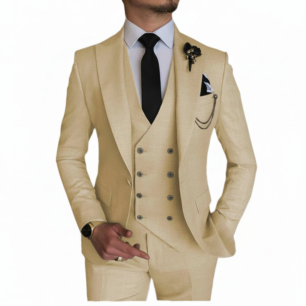 ceehuteey 3 Piece Mens Suit Double Breasted Prom Peak Lapel Suit (Blazer + Vest + Pants)