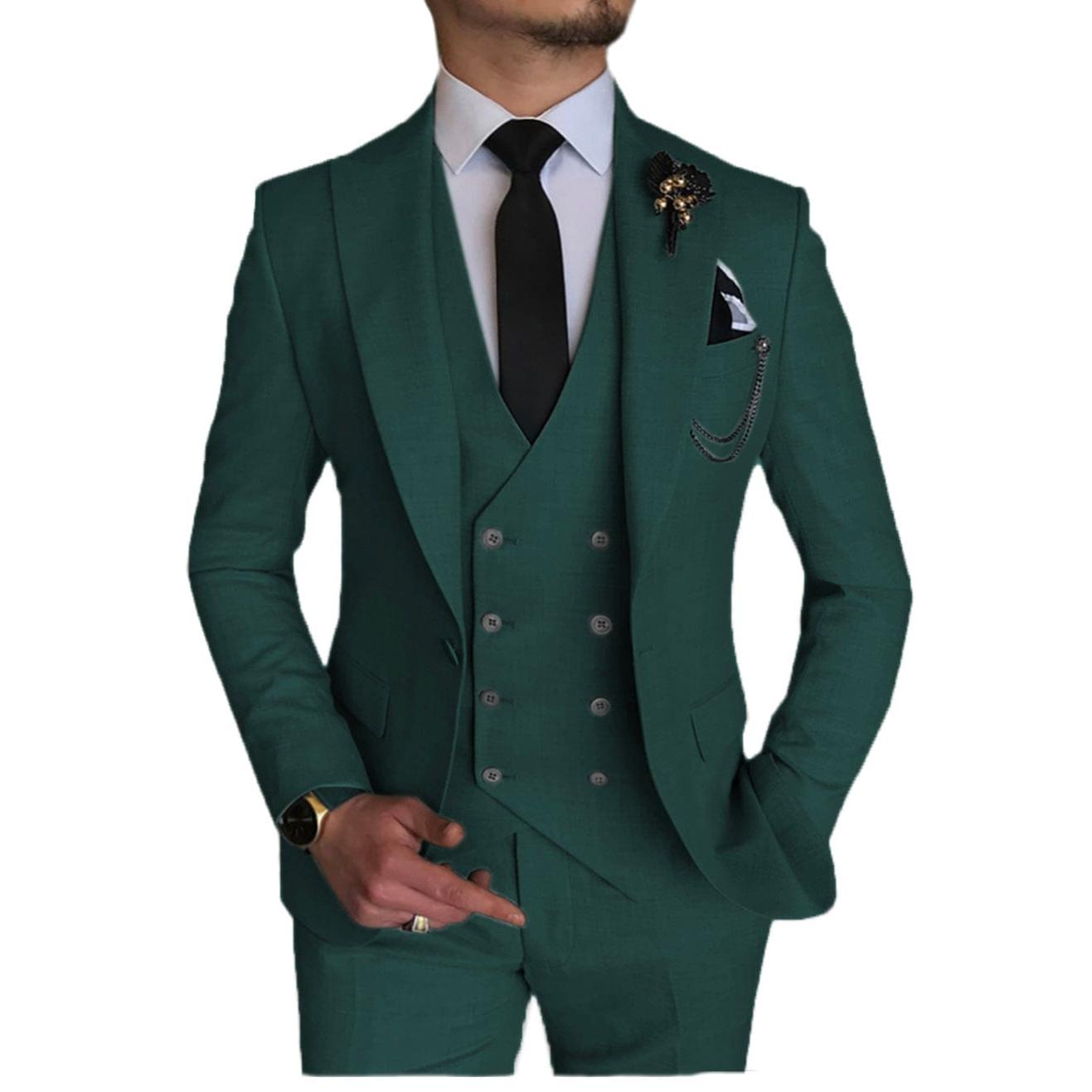 ceehuteey 3 Piece Mens Suit Double Breasted Prom Peak Lapel Suit (Blazer + Vest + Pants)