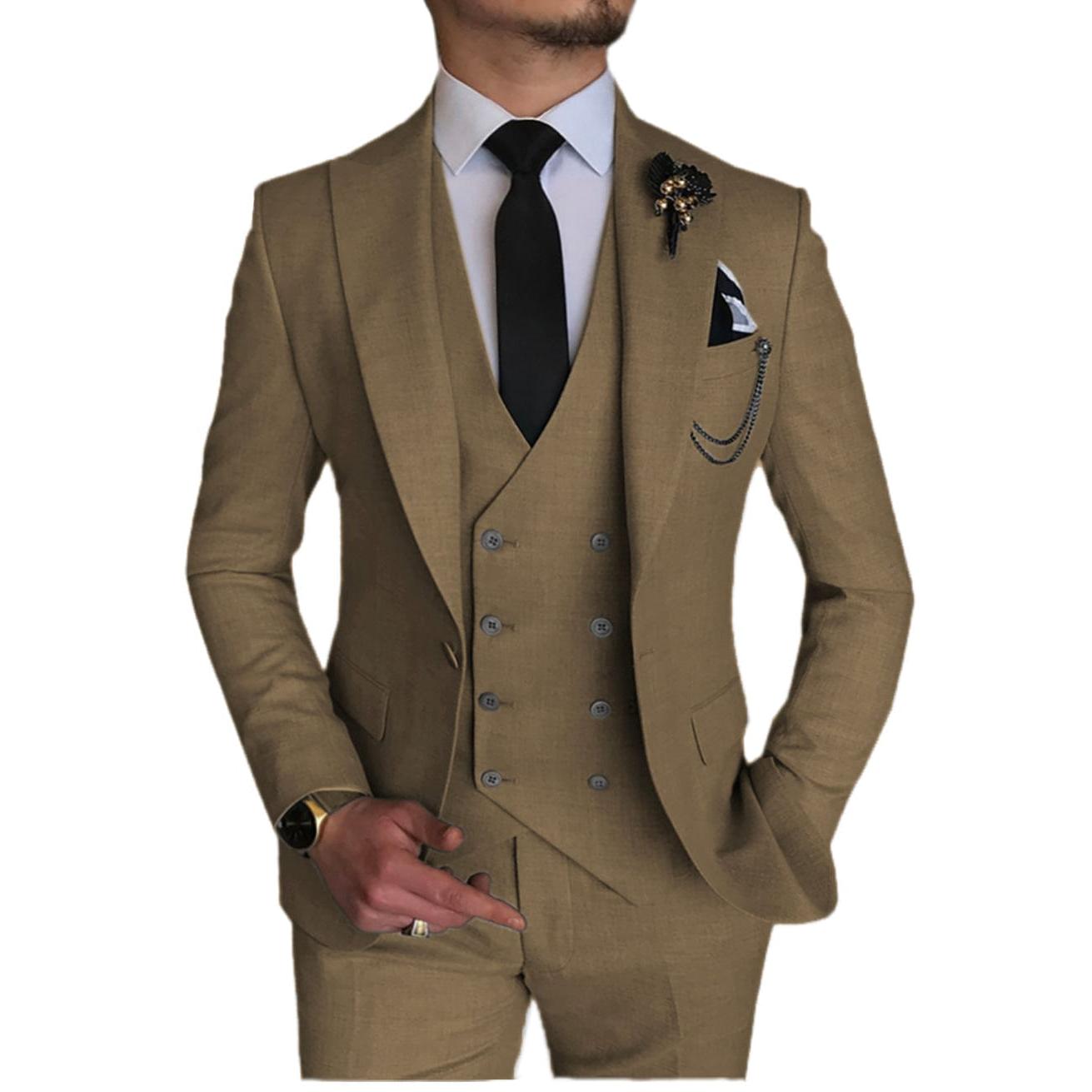 ceehuteey 3 Piece Mens Suit Double Breasted Prom Peak Lapel Suit (Blazer + Vest + Pants)