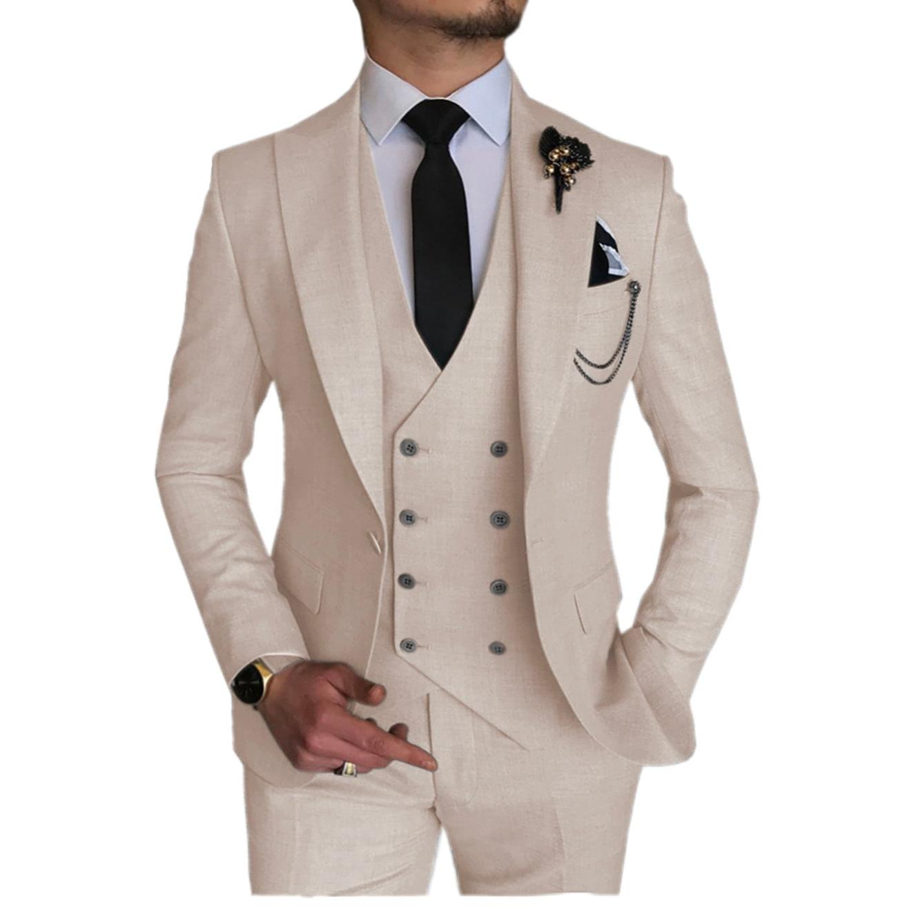 ceehuteey 3 Piece Mens Suit Double Breasted Prom Peak Lapel Suit (Blazer + Vest + Pants)