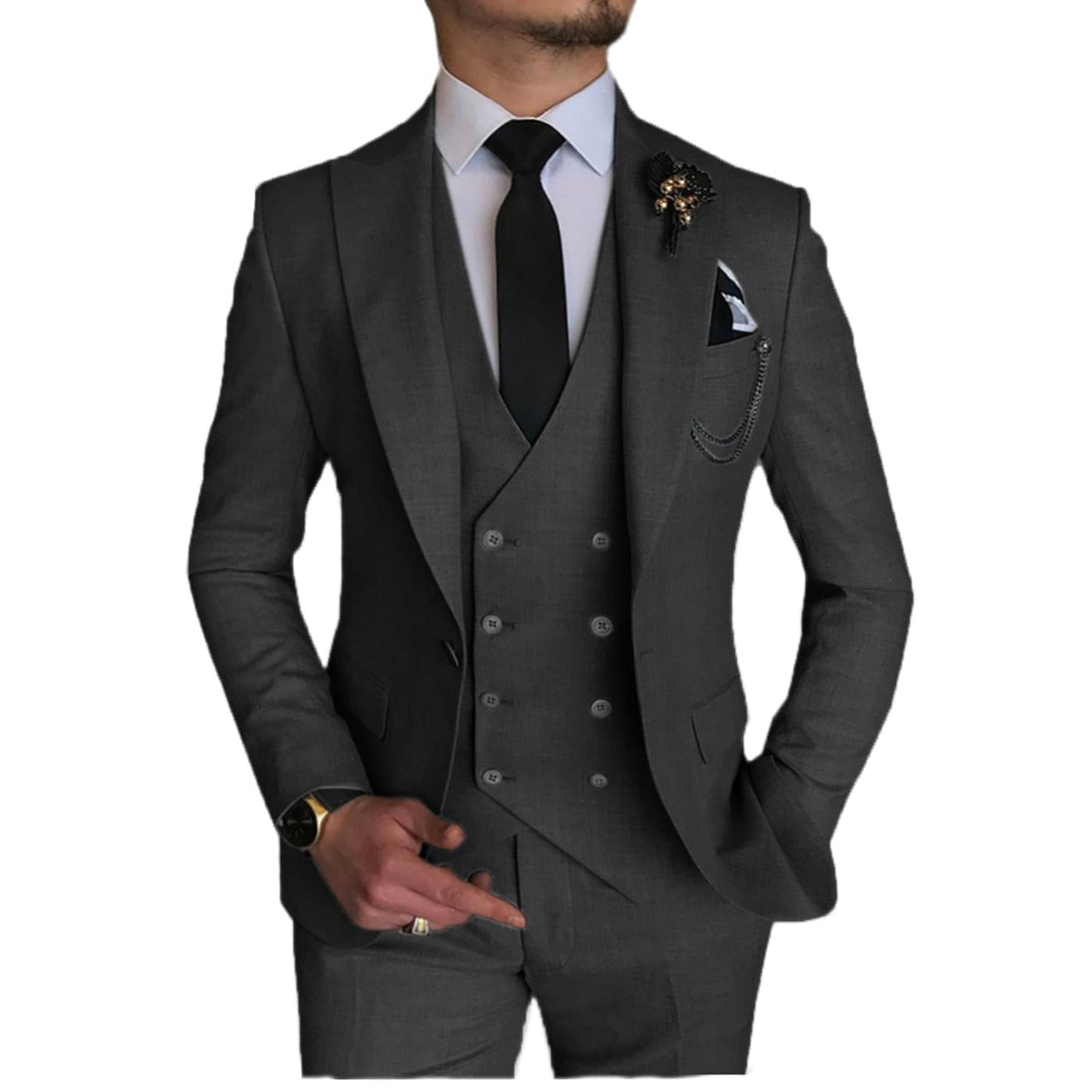 ceehuteey 3 Piece Mens Suit Double Breasted Prom Peak Lapel Suit (Blazer + Vest + Pants)