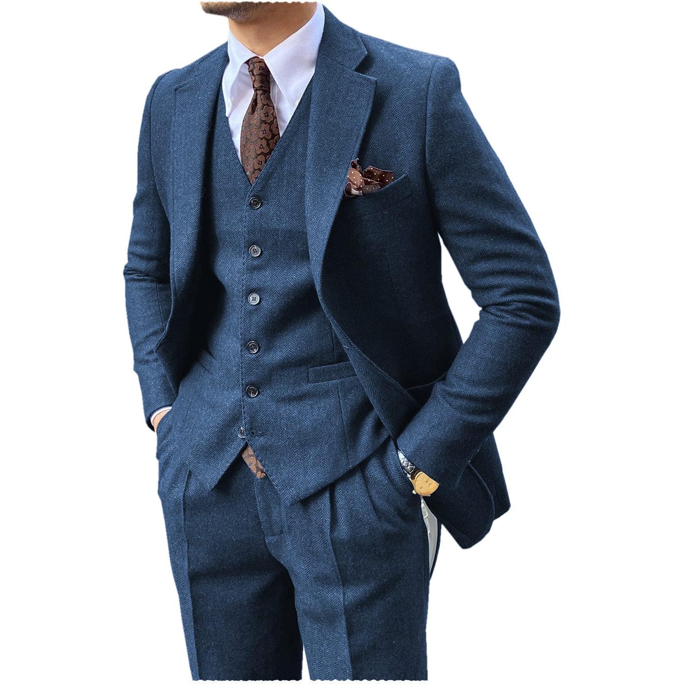 ceehuteey 3 Piece Mens Suit Herringbone Notch Lapel Tuxedos (Blazer+Vest+Pants)