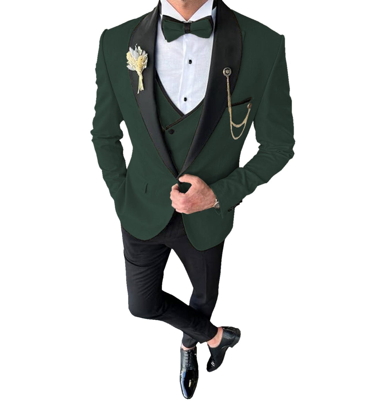 ceehuteey 3 Piece Mens Suit Shawl Lapel Prom For Wedding Tuxedos (Blazer + Vest + Pants)