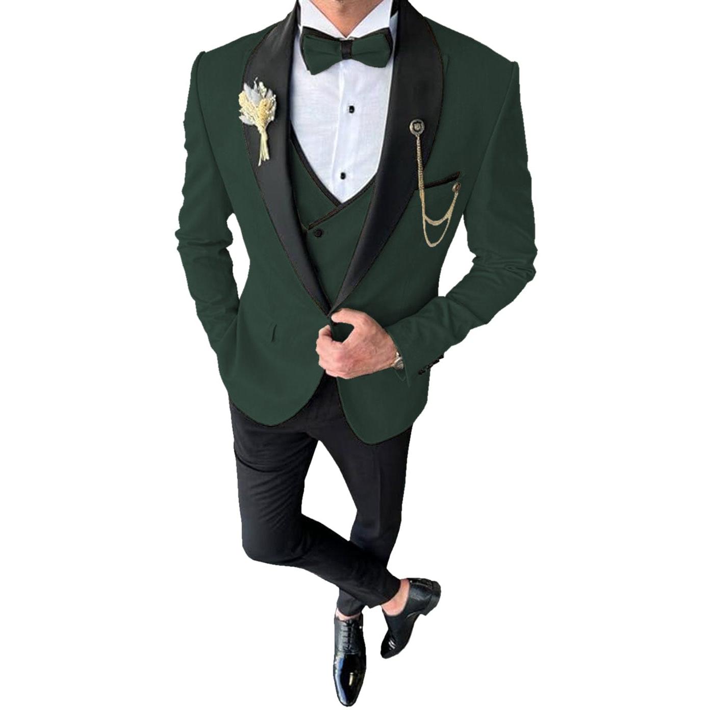 ceehuteey 3 Piece Mens Suit Shawl Lapel Prom For Wedding Tuxedos (Blazer + Vest + Pants)