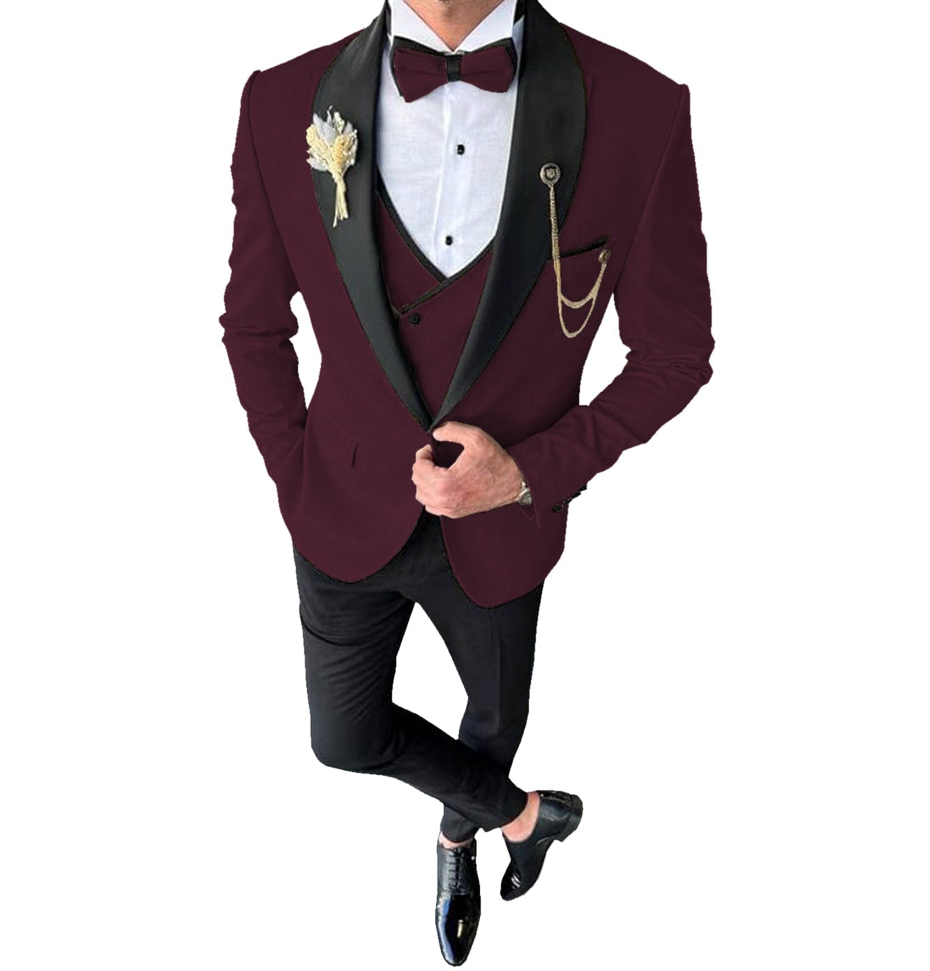 ceehuteey 3 Piece Mens Suit Shawl Lapel Prom For Wedding Tuxedos (Blazer + Vest + Pants)