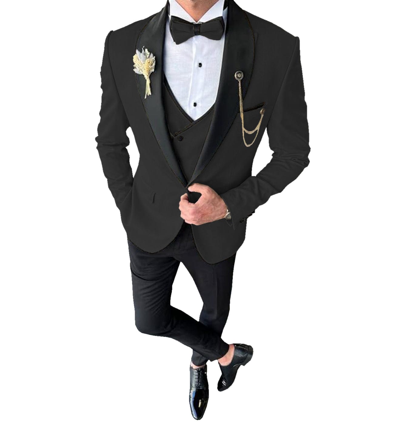 ceehuteey 3 Piece Mens Suit Shawl Lapel Prom For Wedding Tuxedos (Blazer + Vest + Pants)