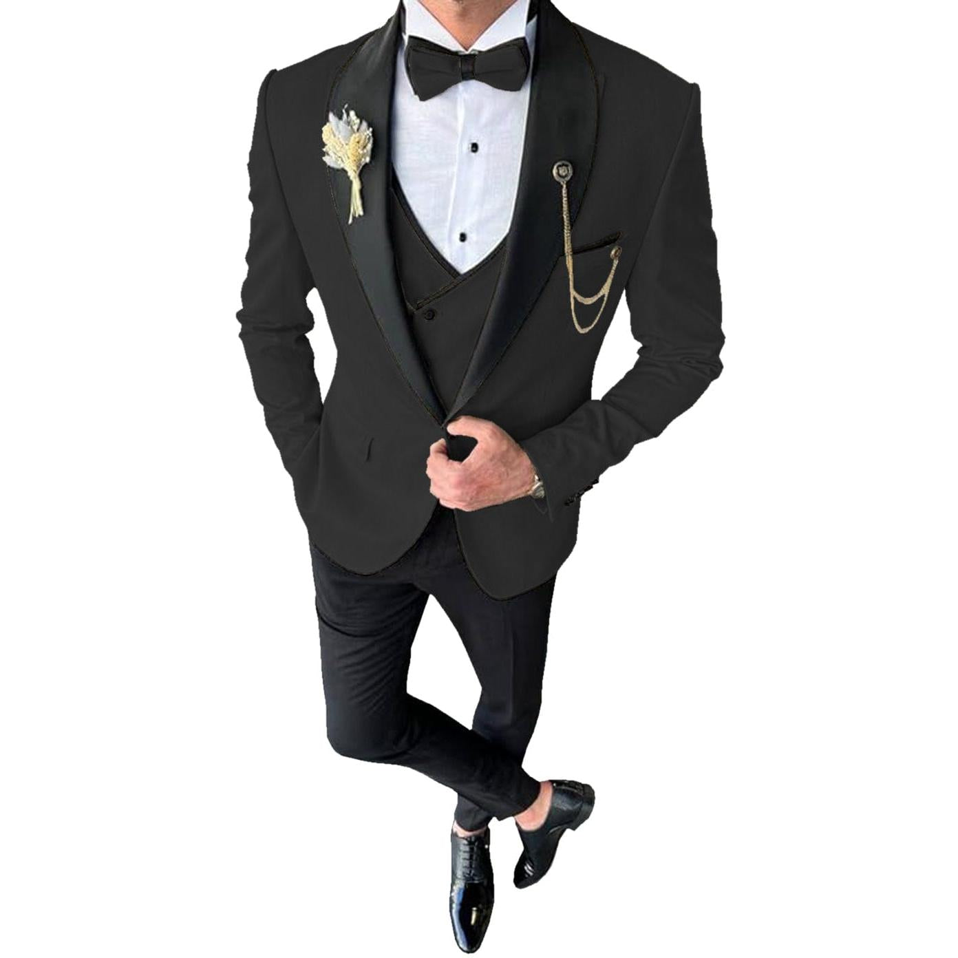 ceehuteey 3 Piece Mens Suit Shawl Lapel Prom For Wedding Tuxedos (Blazer + Vest + Pants)