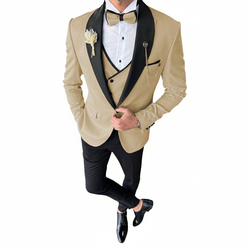 ceehuteey 3 Piece Mens Suit Shawl Lapel Prom For Wedding Tuxedos (Blazer + Vest + Pants)